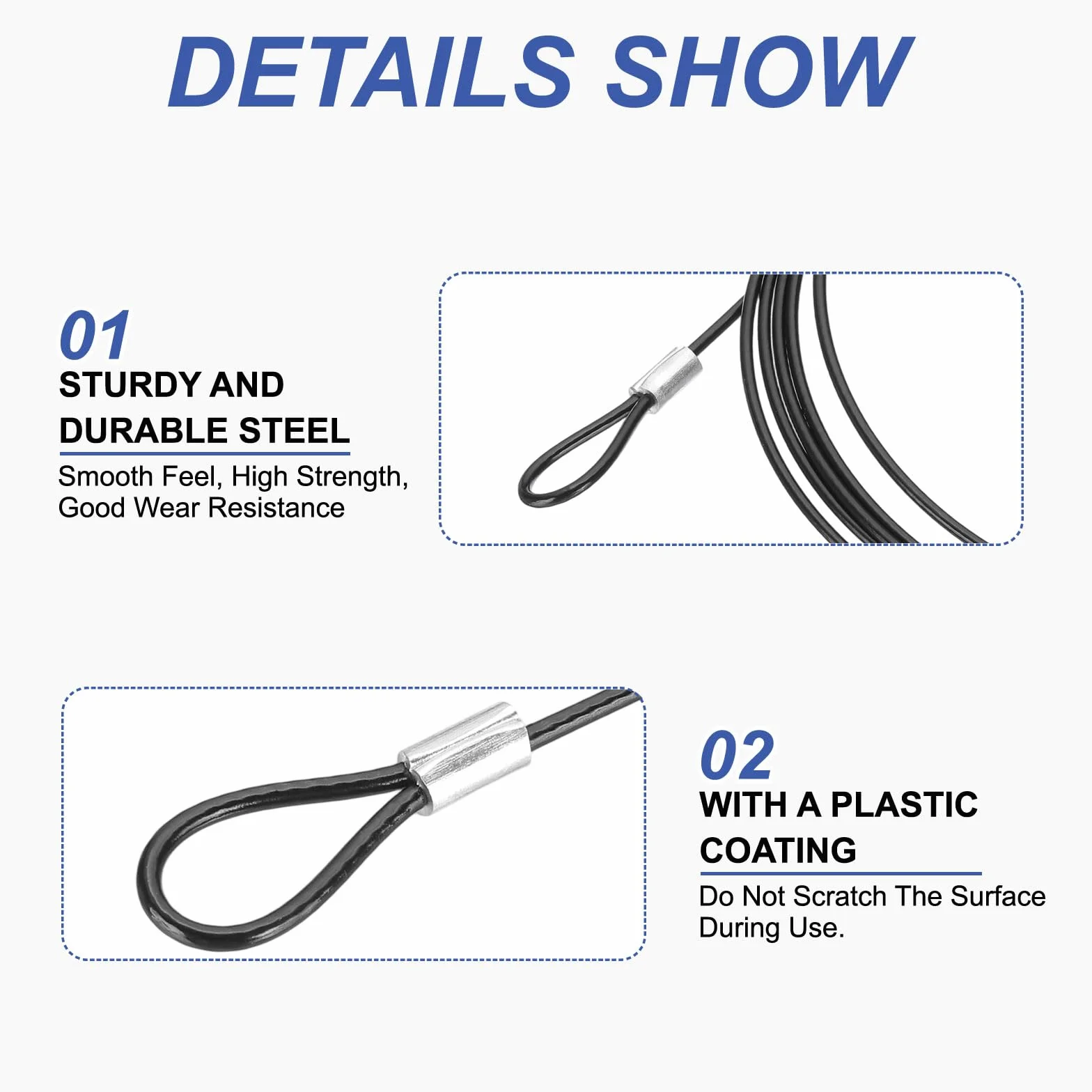 PATIKIL Cavo Di Sicurezza 30Cm 5Pcs Cavo D'Acciaio Inossidabile Diametro 2Mm Con Doppio Anello