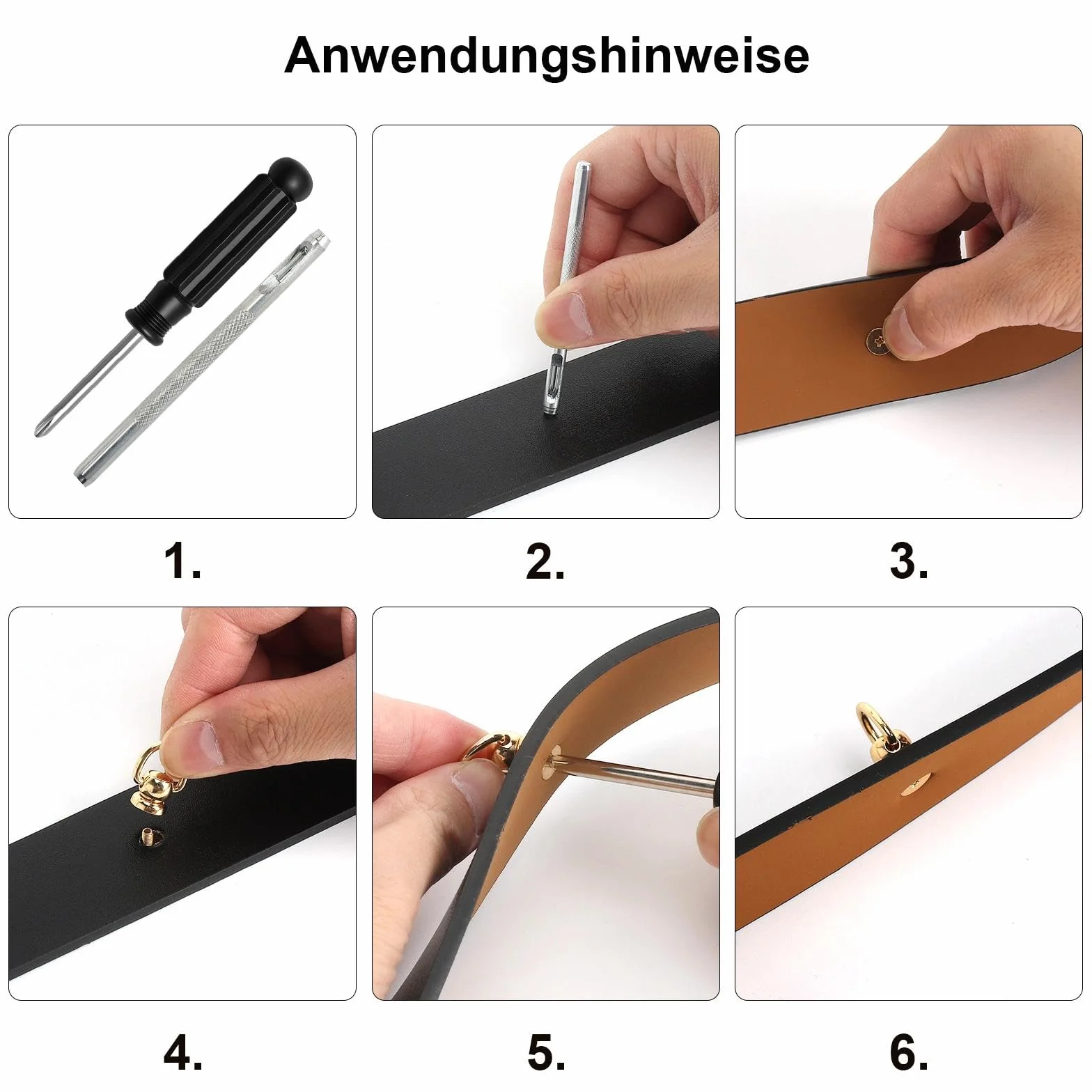Set Rivetti in Pelle Dorato 20 Pezzi con Attrezzi