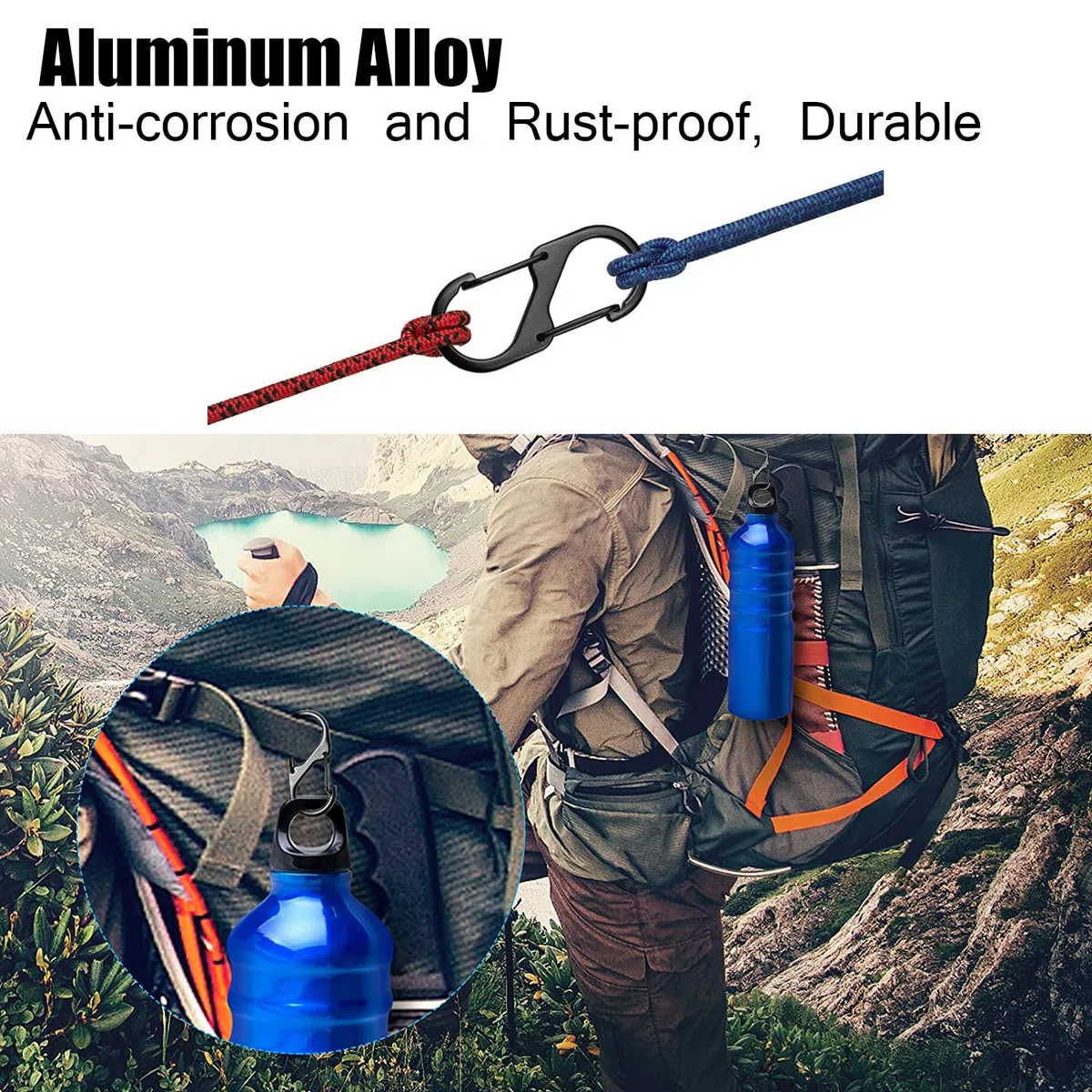 15 Pezzi Mini Moschettone S Nero, Portachiavi, Alluminio, Carabiner, A Forma di S, Piccolo