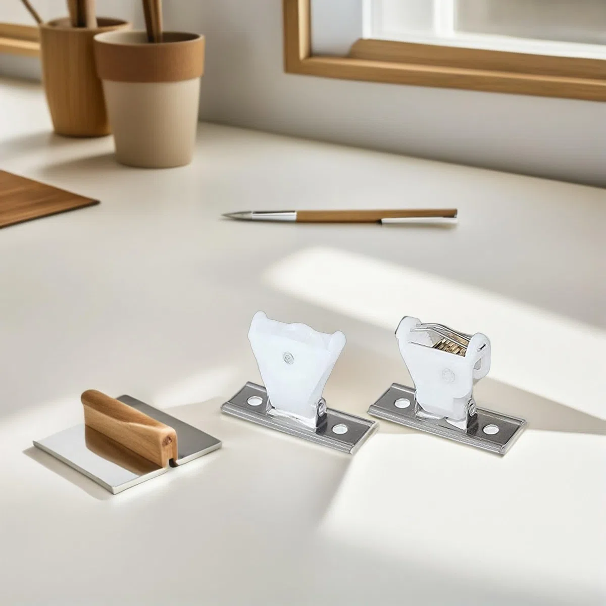 Housoutil Set Fermacorda per Tende Romane e Veneziane in Plastica Bianca Design Raffinato per Fissaggio Tende Domestiche Senza Corda