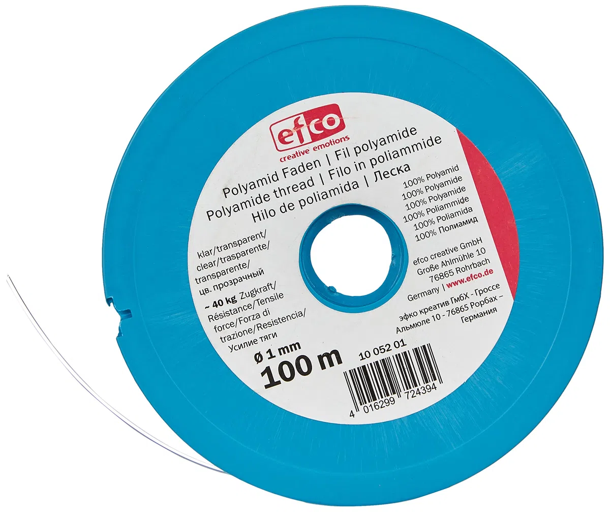 EFCO 1005201 - Filetto in Poliammide, Forza di trazione, ca. 40 kg, ø 1 mm, 100 m, Trasparente, 12 x 5 x 2 cm