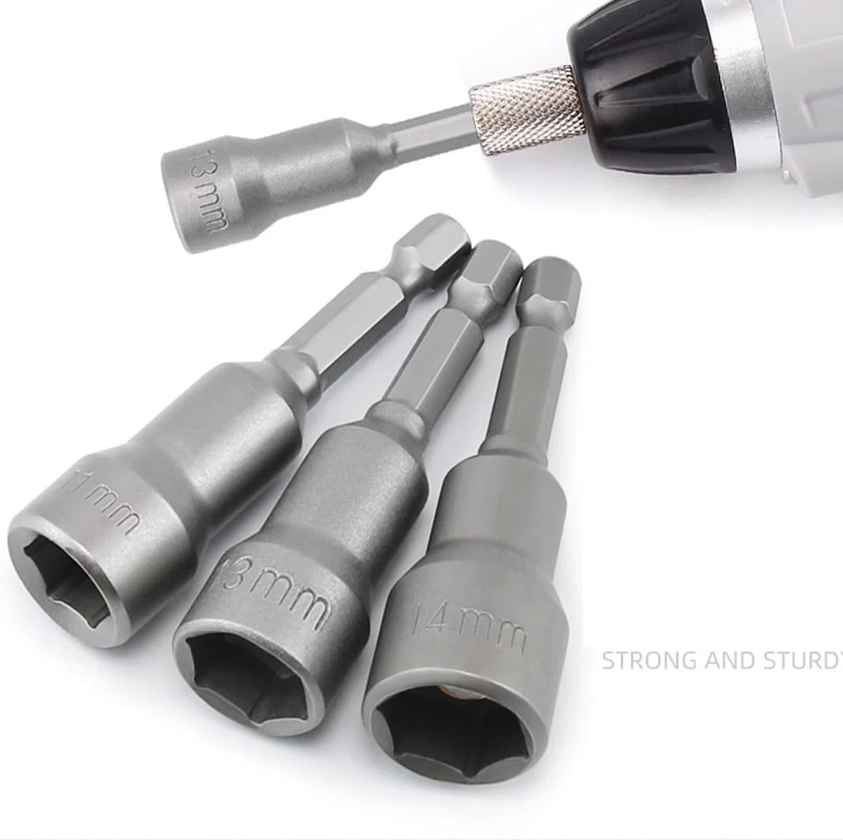 Set di chiavi a bussola magnetiche con codolo esagonale da 10mm, per trapani, avvitatori e adattatori., grigio