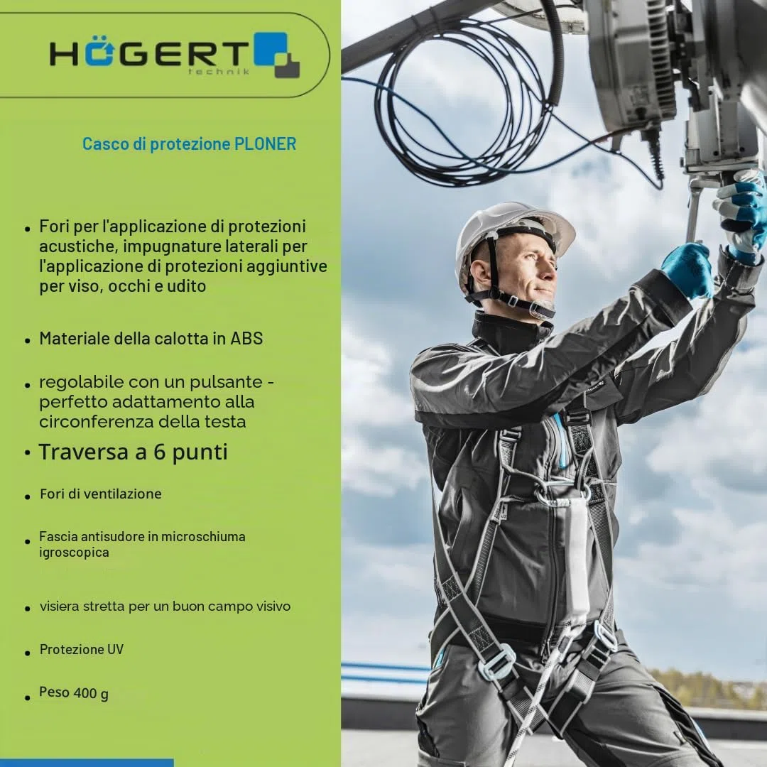 Högert Technik - Casco protettivo PLONER blu tinta unita | Casco protettivo per lavoratori edili | EN 397 | regolabile con un pulsante | fori di ventilazione | fascia di sudore | protezione dai raggi