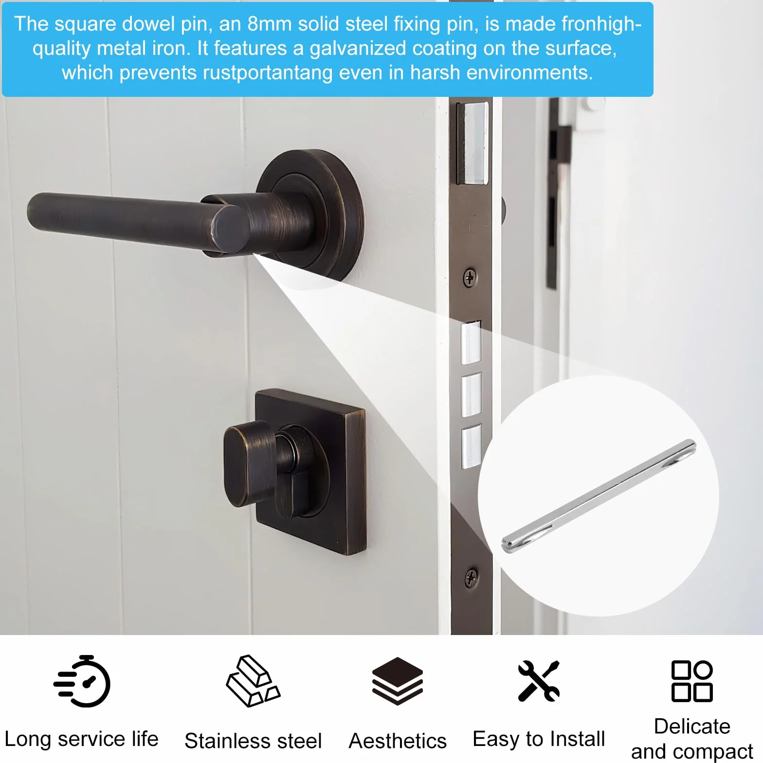 HENGBIRD 2PCS Perni Quadrati in Ferro da 8 mm per Maniglie Delle Porte Zincati Quadrati per Manopole Perno Quadrato da 8 mm Maniglia per Porta in Acciaio Massiccio per Porta Perno di Fissaggio