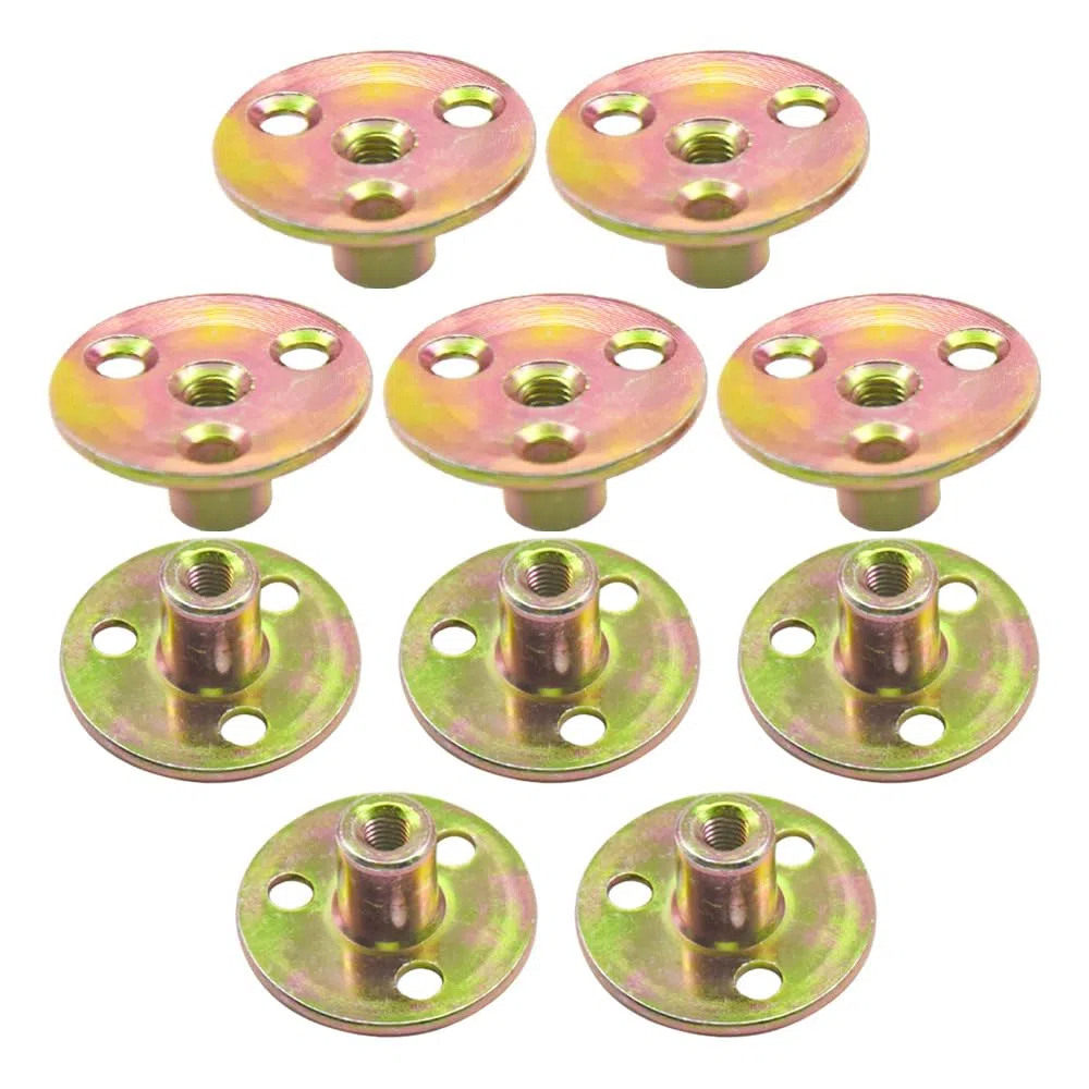 10 dadi flangiati a T dado M6 Brad foro a T flangia con base rotonda filettatura interna, dado a vite a 3 fori per fissaggio e collegamento di legno (M6/FL-LM)