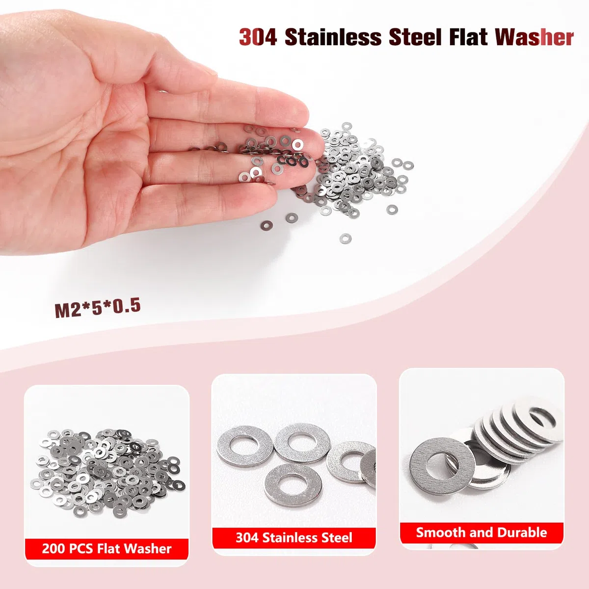 YIXISI 200 Pezzi M2x5x0.5 mm Rondella Piana, Rondelle Piatte in Acciaio Inox 304, Rondella Piatta di Riparazione per Viti e Bulloni