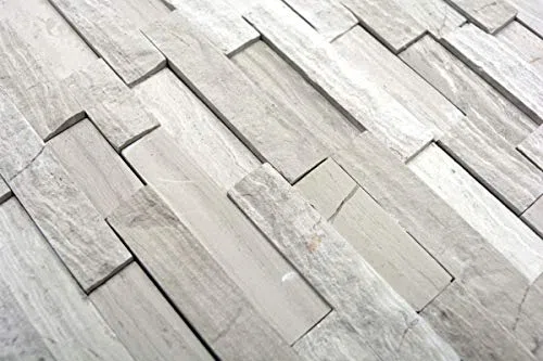 Mosaico Splitface in Marmo, Parete in Pietra Naturale, Brick Grigio Chiaro a Strisce, Rivestimento per Parete - MOS40-3D20