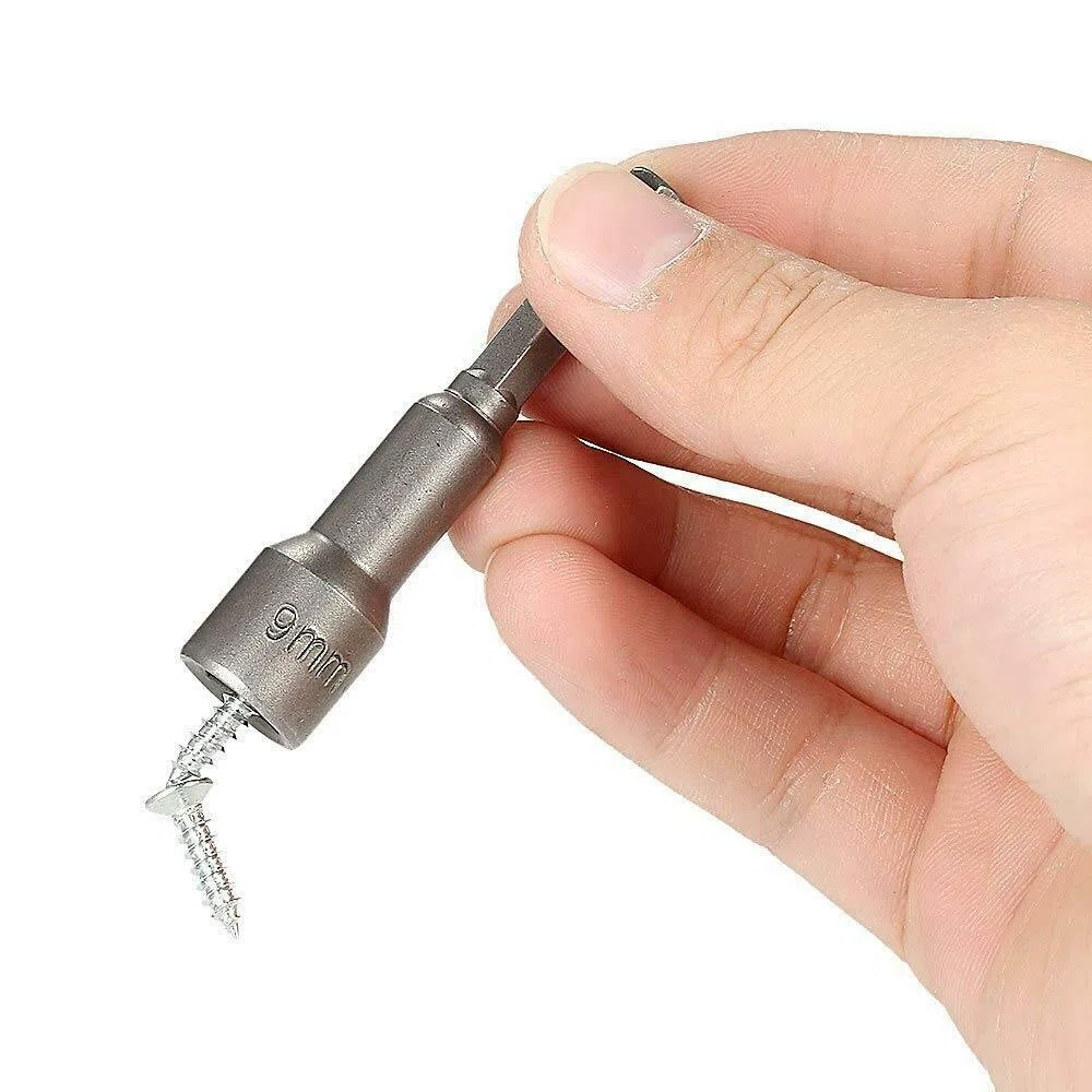 Set di chiavi a bussola magnetiche con codolo esagonale da 10mm, per trapani, avvitatori e adattatori., grigio