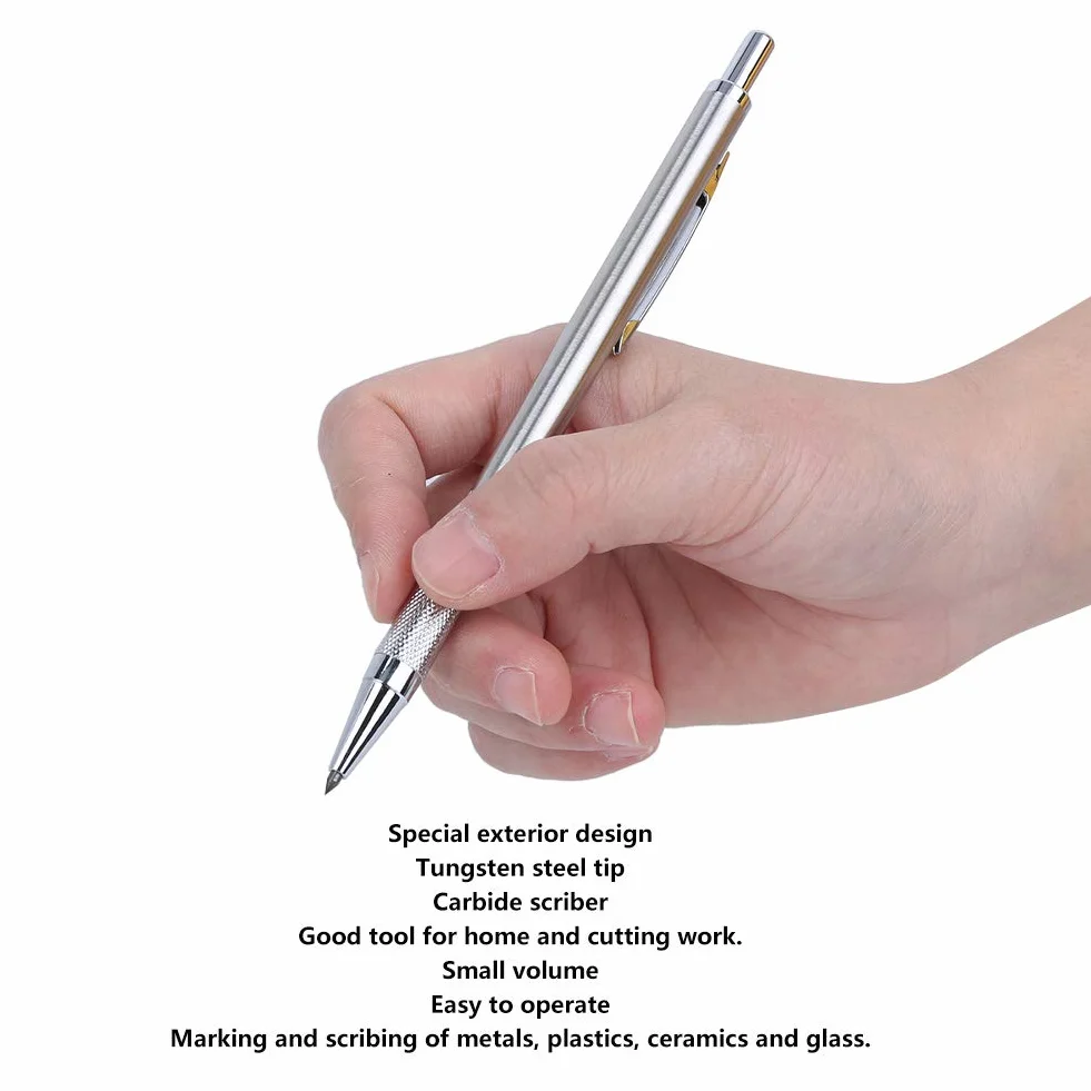 Scriber, Scribing Pen Ceramic Marker Engraver for Metal Glass Cutting Tool, Tungsten Steel Tip Golden Silver (Silver)