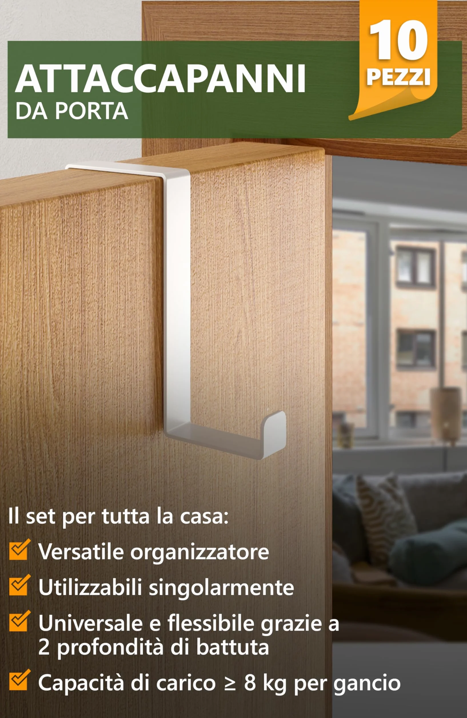 Appendiabiti da Porta in Acciaio Inox Impermeabile - Gancio Porta con Alta Capacità di Carico