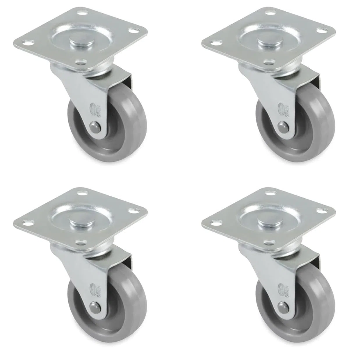 Amig - Pacco di 4 ruote per mobili mod. 2500 con piastra e cuscinetti. Misura: diametro 40 mm. Carico massimo per ruota: 22 kg. Realizzate in nylon, colore grigio, senza freno.