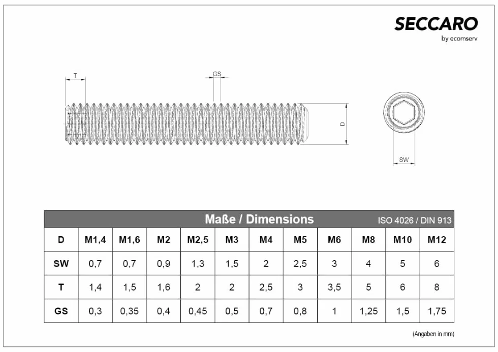 SECCARO Grani con punta conica M6 x 25 mm, acciaio inossidabile V2A VA A2, DIN 913 / ISO 4026, esagono interno, 20 pezzi