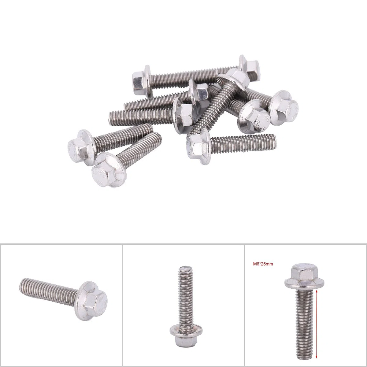 10 Pezzi Vite Flangiata Esagonale M6 in Acciaio Inossidabile 304 Testa Flangia Integrata Bulloni di Fissaggio per Elettrodomestici, Macchinari, Mobili (M6*25)