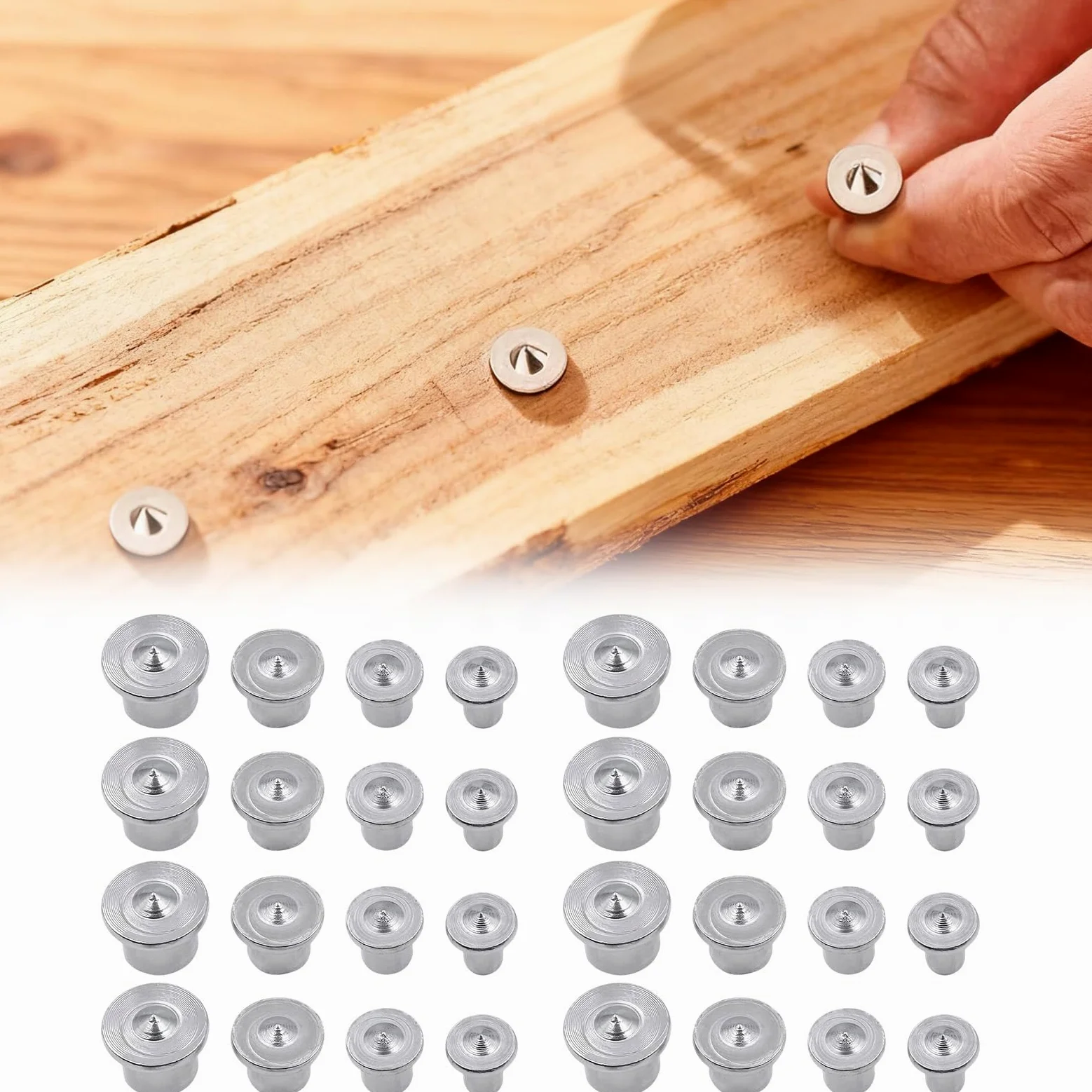 Tasselli Legno Posizionamento,Viti per Legno Spillo Antiruggine,Tasselli per Legno Centro Posizionamento,Viti Legnopara Spillo Dübellehre für Möbelmontage DIY Holzprojekte,4 in 6/8/10/12mm