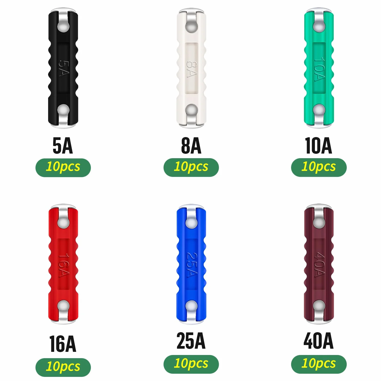 Set di 60 fusibili a cartuccia, Bolatus fusibili siluro 5A 8A 10A 16A 25A 40A set di fusibili auto per veicoli europei auto d'epoca