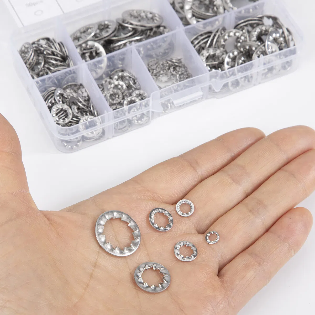 Rondelle di bloccaggio in acciaio inox Rondella di bloccaggio M3 M4 M5 M6 M8 M10 M12 Veloce Spingere Attacchi Abbinamento Kit con Scatola 270 Pezzi