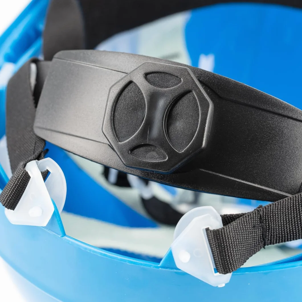Högert Technik - Casco protettivo PLONER blu tinta unita | Casco protettivo per lavoratori edili | EN 397 | regolabile con un pulsante | fori di ventilazione | fascia di sudore | protezione dai raggi