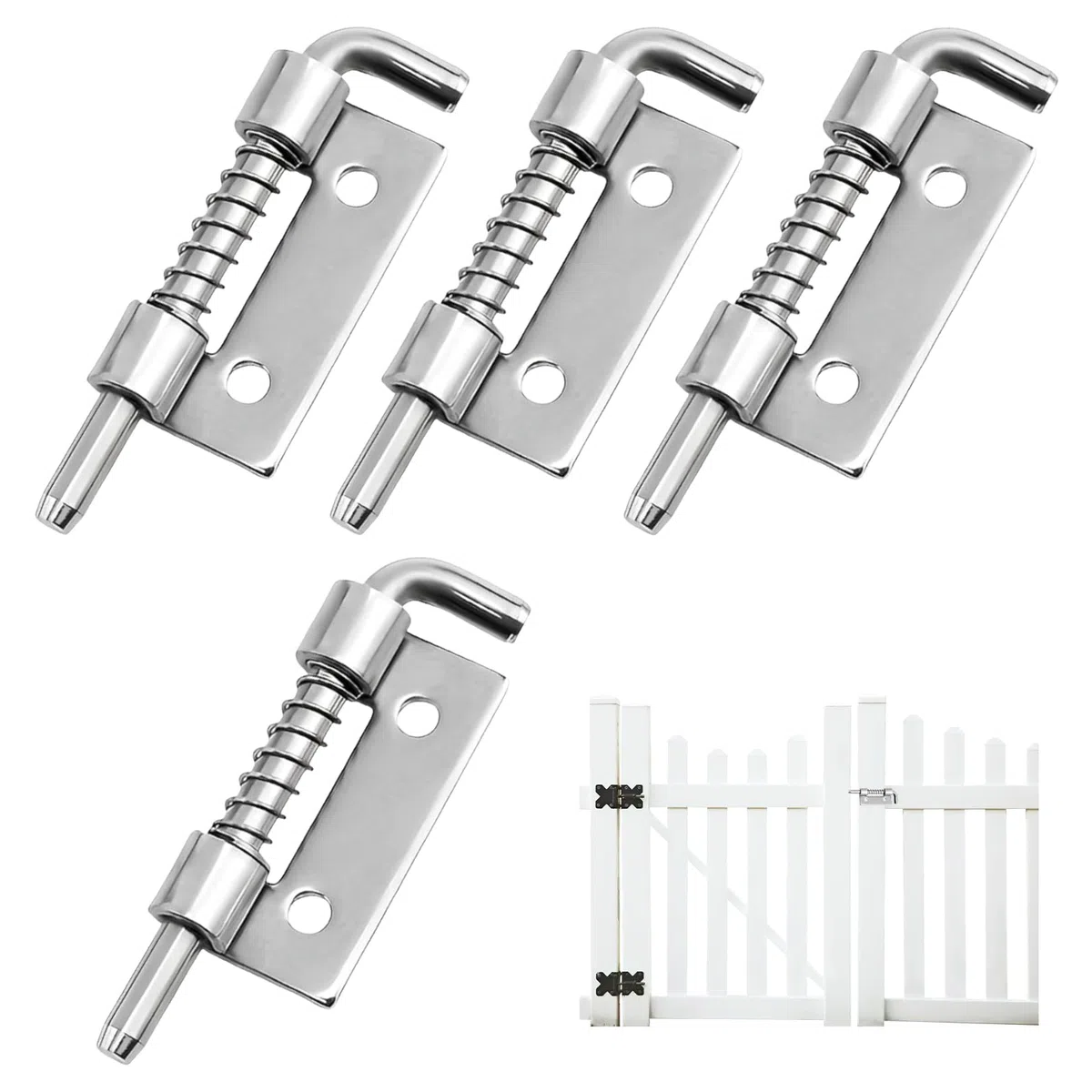 4 perni a molla caricati, chiusura a molla in acciaio inox 304 con foro bloccato sul lato sinistro, serratura compatta, bullone a molla per contenitori, armadi o porte (52 mm, argento)