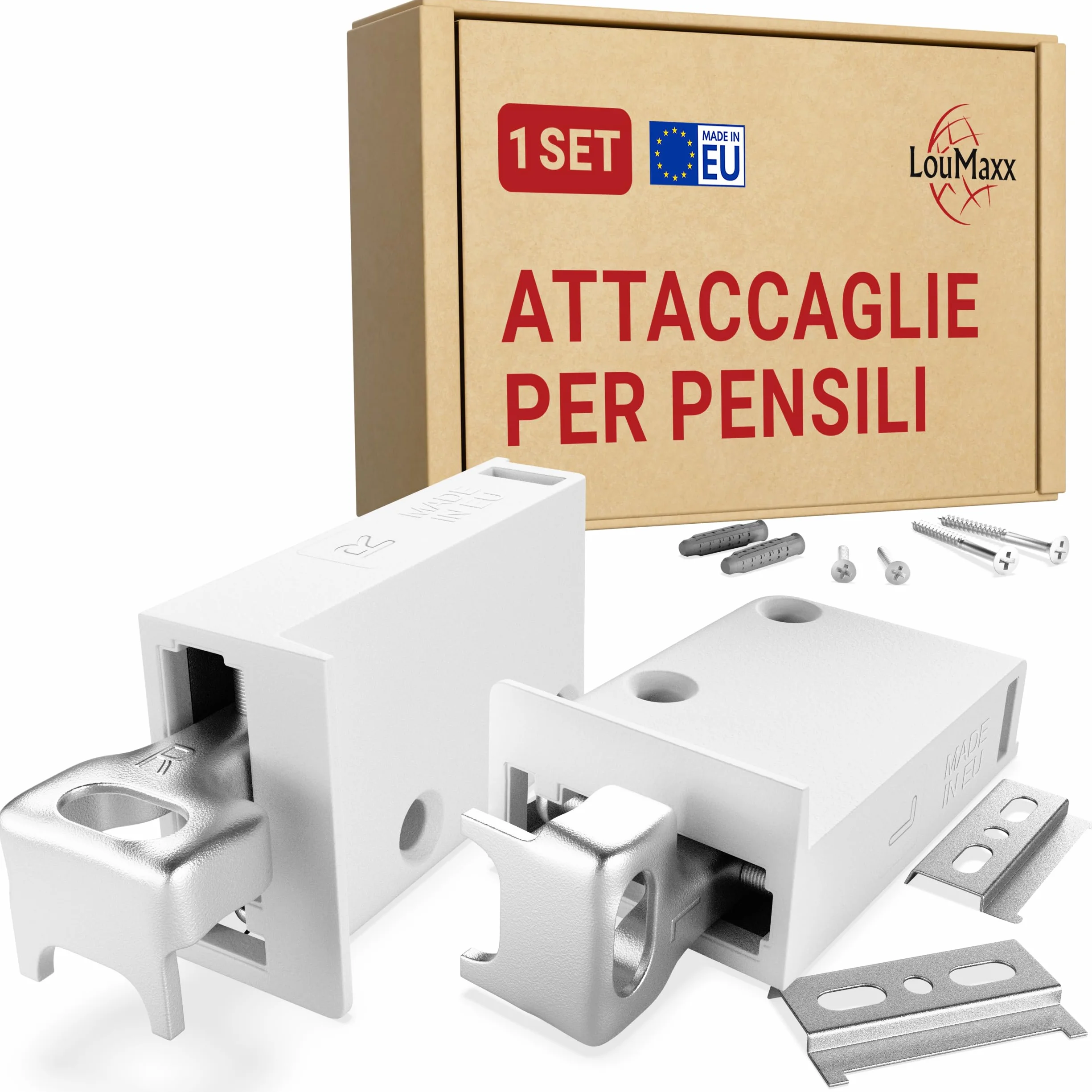LouMaxx Set di ganci per armadio da cucina e pensili da cucina, con portata di 60 kg, con sistema di scaffali, guide da parete e materiale di montaggio – Made in EU