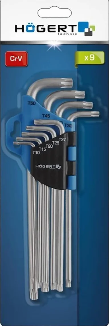 Högert Technik - Set Chiavi Chiavi a Brugola Lunghe, Kit Chiave, Misure da T10 a T50 Set, Acciaio Cromo-Vanadio Set Resistente alla Deformazione e all'Usura - HT1W818, 9 Pezzi