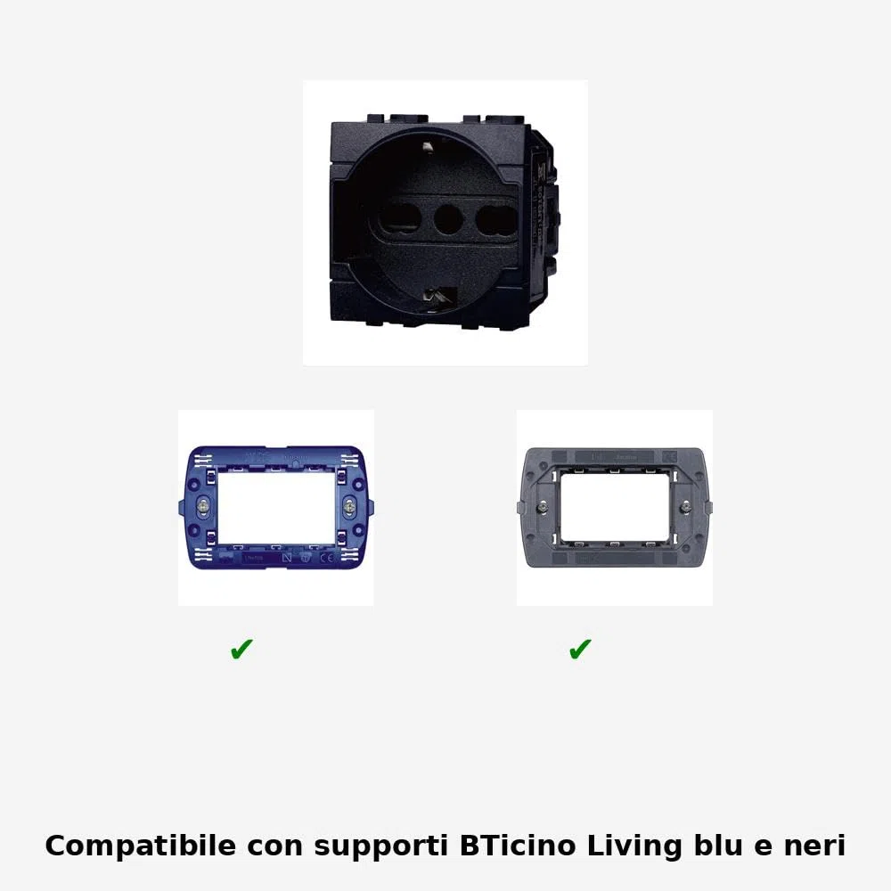 Presa Schuko 2P+T 16A Colore Nero Compatibile Con Bticino Living International/LIGHT