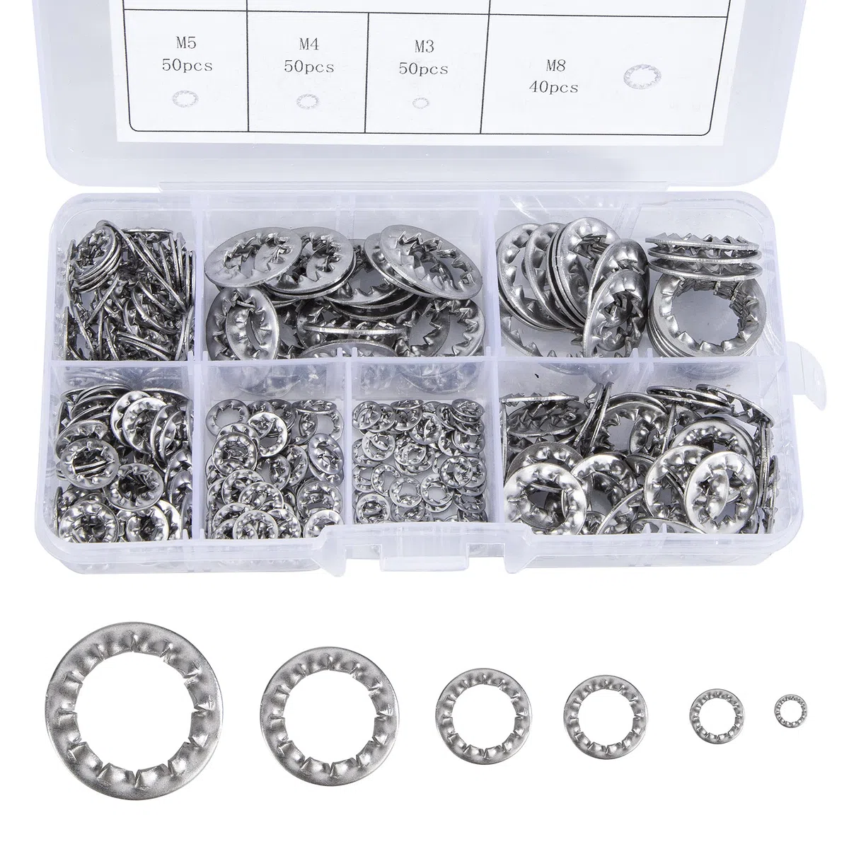 Rondelle di bloccaggio in acciaio inox Rondella di bloccaggio M3 M4 M5 M6 M8 M10 M12 Veloce Spingere Attacchi Abbinamento Kit con Scatola 270 Pezzi