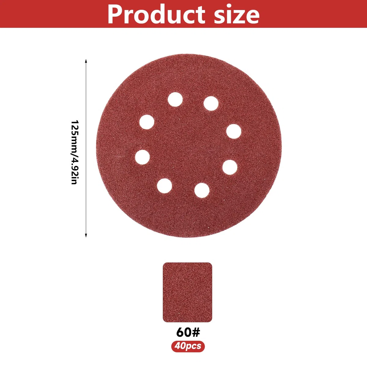 40 Pz Dischi Abrasivi 125mm, Carta Vetrata per Levigatrice Rotorbitale, Disco Abrasivo per Smerigliatrice da 60 Grana con 8 Fori per pareti, legno, metallo, ecc
