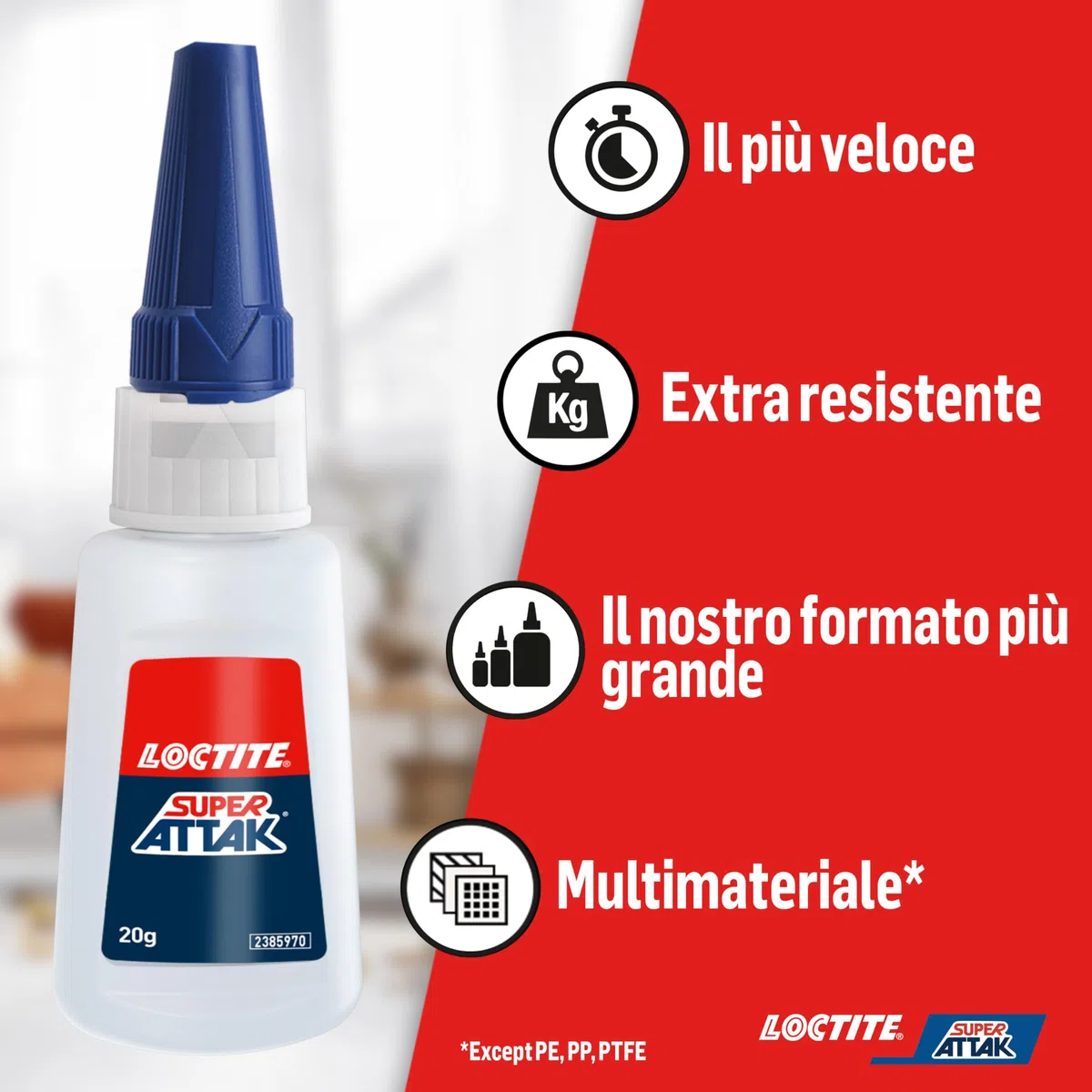 Loctite Super Attak XXL 20g, Colla liquida trasparente per applicazioni precise, Colla attaccatutto forte e resistente, Adesivo per legno, plastica, gomma, metallo, 1x20g
