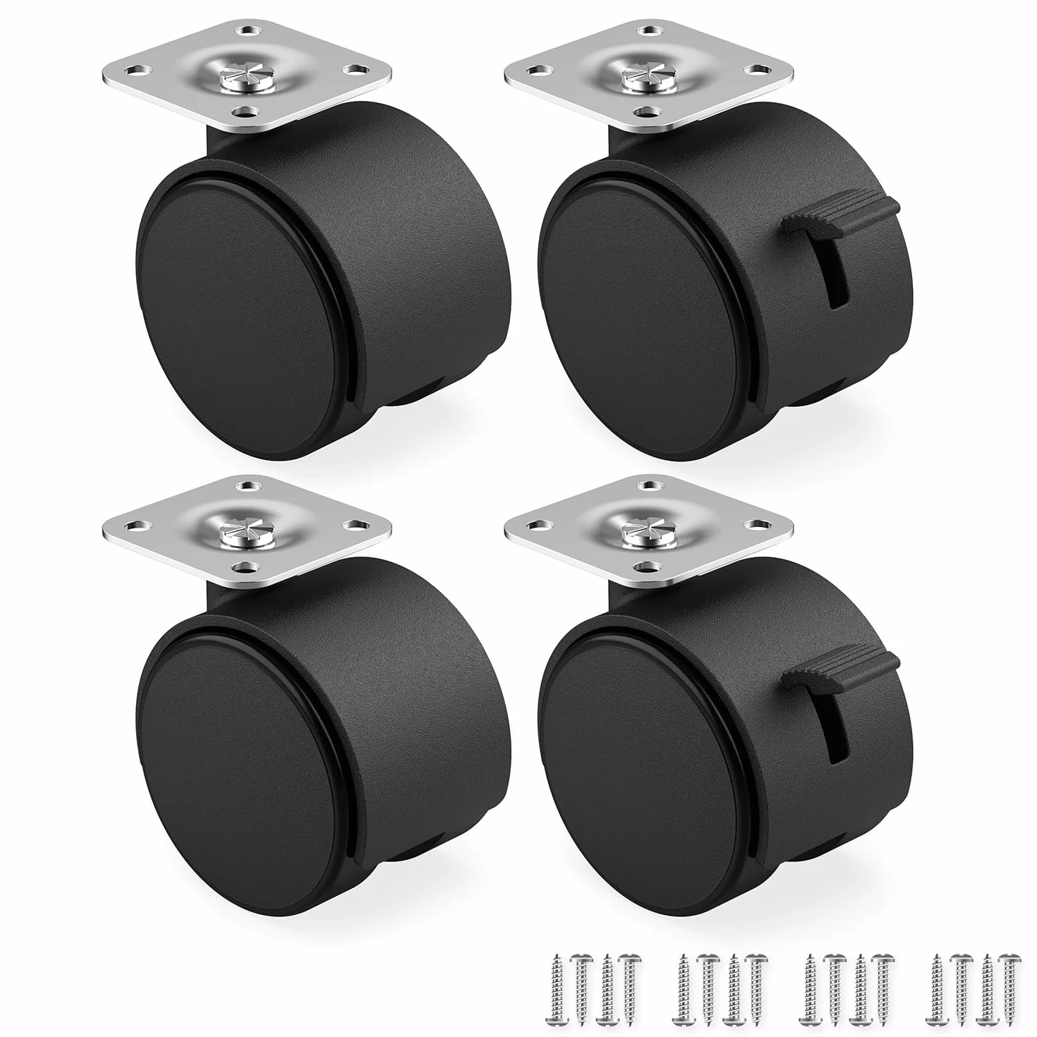 RAVN HAMAN Set di 4 Ruote per mobili 40 mm - Ruote piroettanti con freno fino a 25 kg per ruota - Ruote pivottanti per mobili da interno - Rotelle girevoli con bassa resistenza al rotolamento