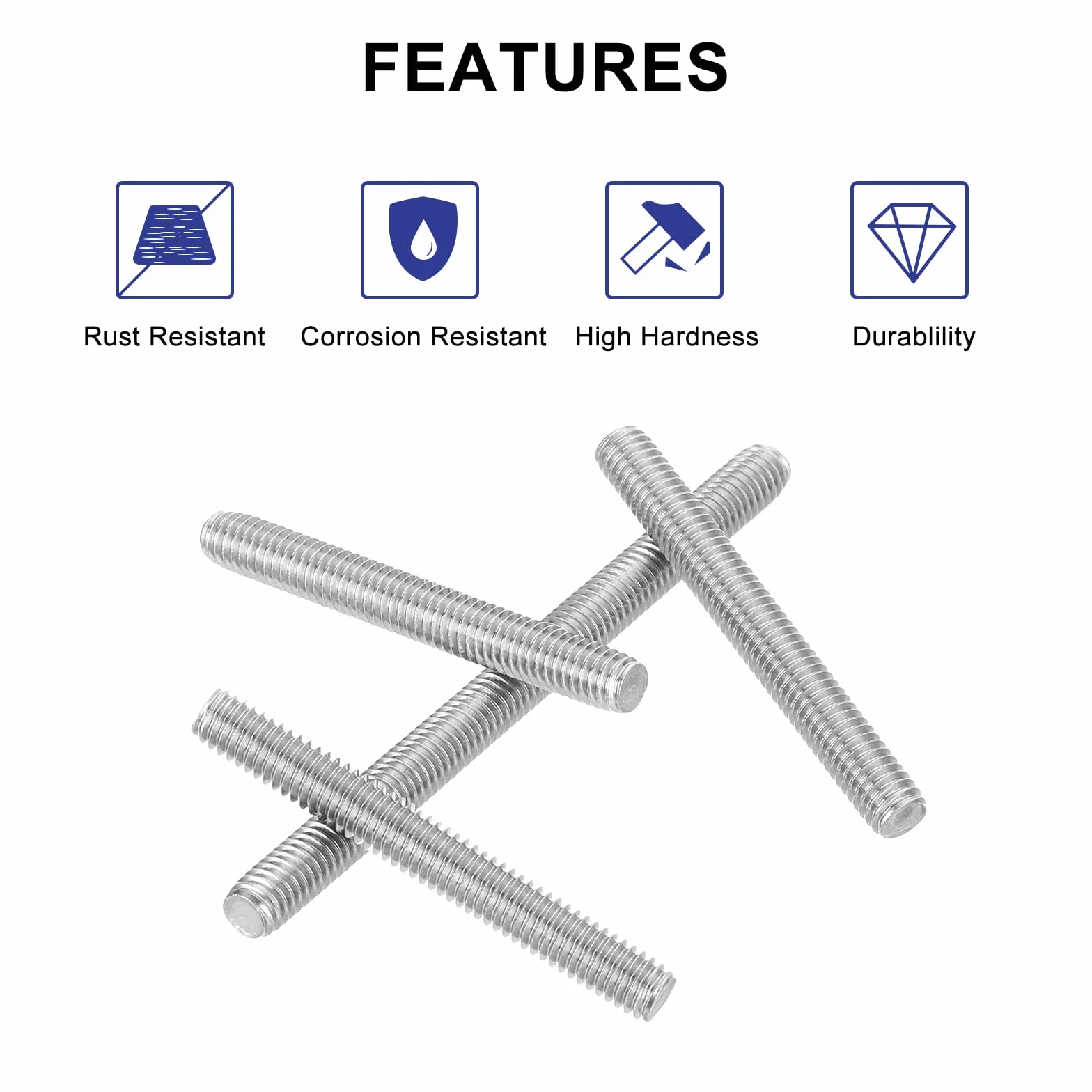 QUARKZMAN 4pz Asta Filettata Intera, M6 x 60mm Acciaio Inossidabile 304 Borchie Barra Filettatura Destra M6-1 Filo di Pece per Assemblaggio Mobili Macchinari