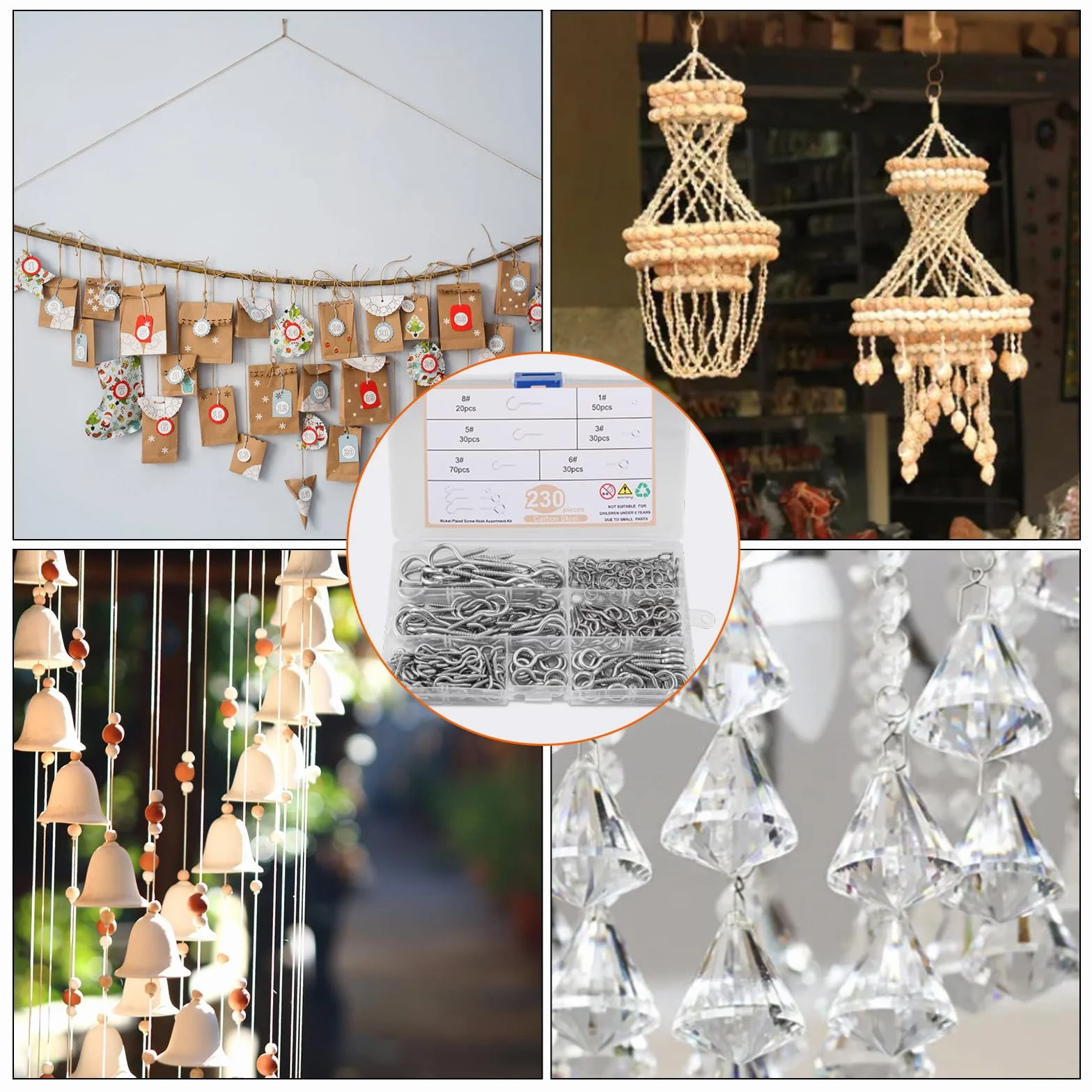 230 Pezzi Viti per Occhielli Ganci a Tazza, Vite Oculare,Gancio a Vite, Viti a Testa Tonda,di Ganci a Soffitto Ganci a Vite Multiuso,Oggetti Decorativi e Progetti Artigianali