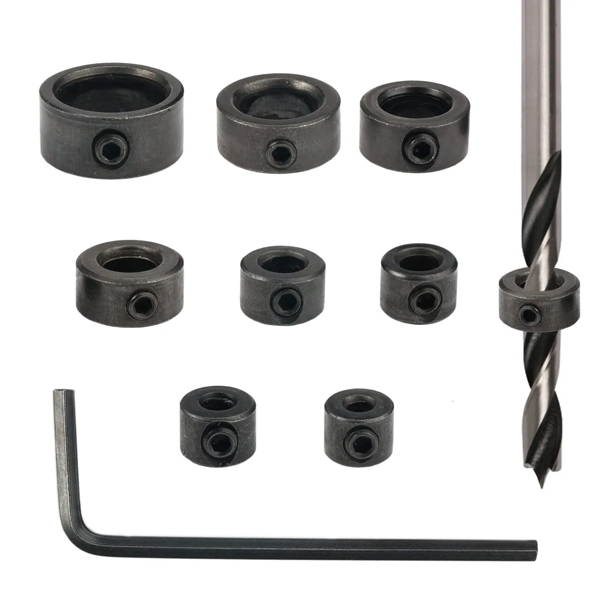 8 Pezzi Stop di profondità Trapano,Anelli per Punte Trapano,con la Chiave Esagonale,Anelli di Arresto Profondità,Profondità Anello Posizionatore,3-16 mm,per Controllare la Profondità di Perforazione