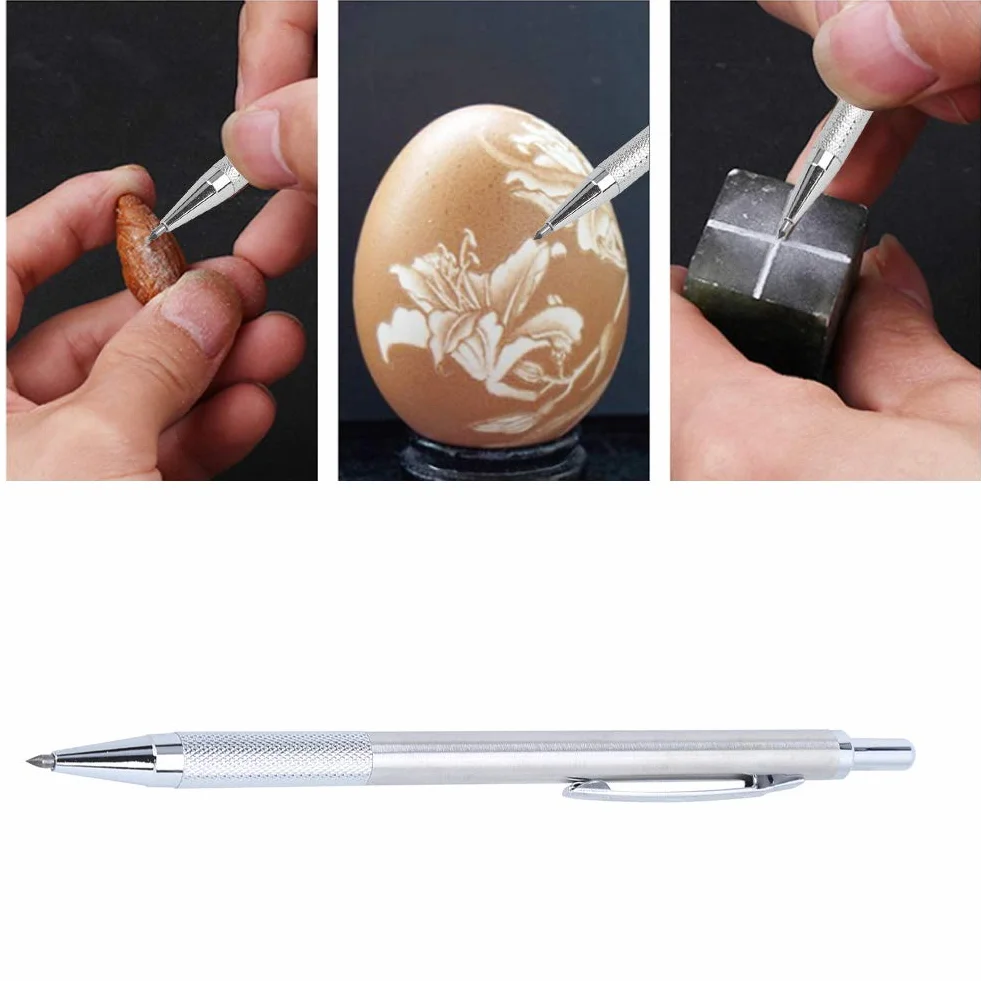Scriber, Scribing Pen Ceramic Marker Engraver for Metal Glass Cutting Tool, Tungsten Steel Tip Golden Silver (Silver)