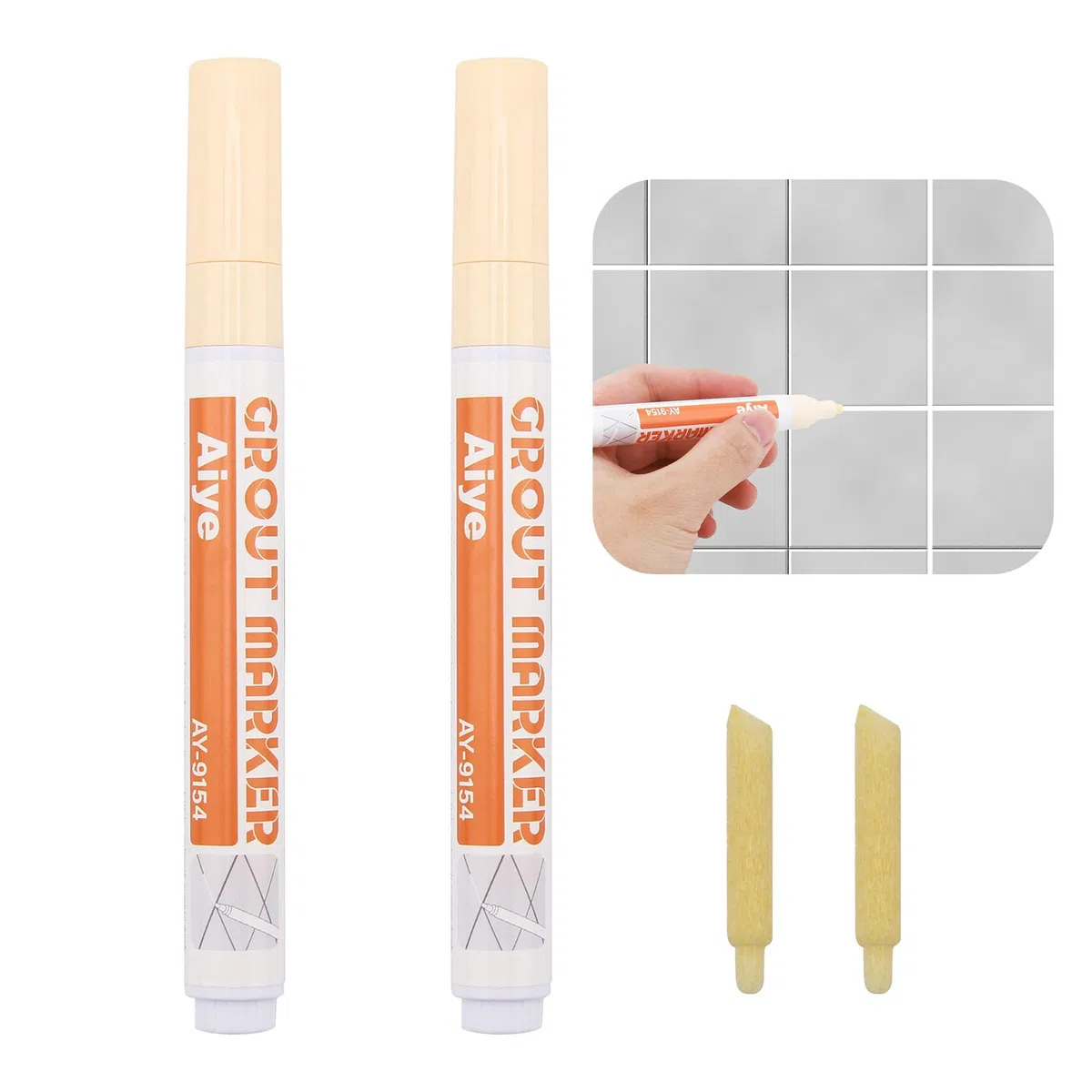 2pcs Pennarello per Fughe Piastrelle, Penne Riparazione con Punta di Ricambio, Pittura Pennarelli Riparare, Stuccare Sigillante Penna, essere utilizzato per Ripristina Giunti Bagno Cucina