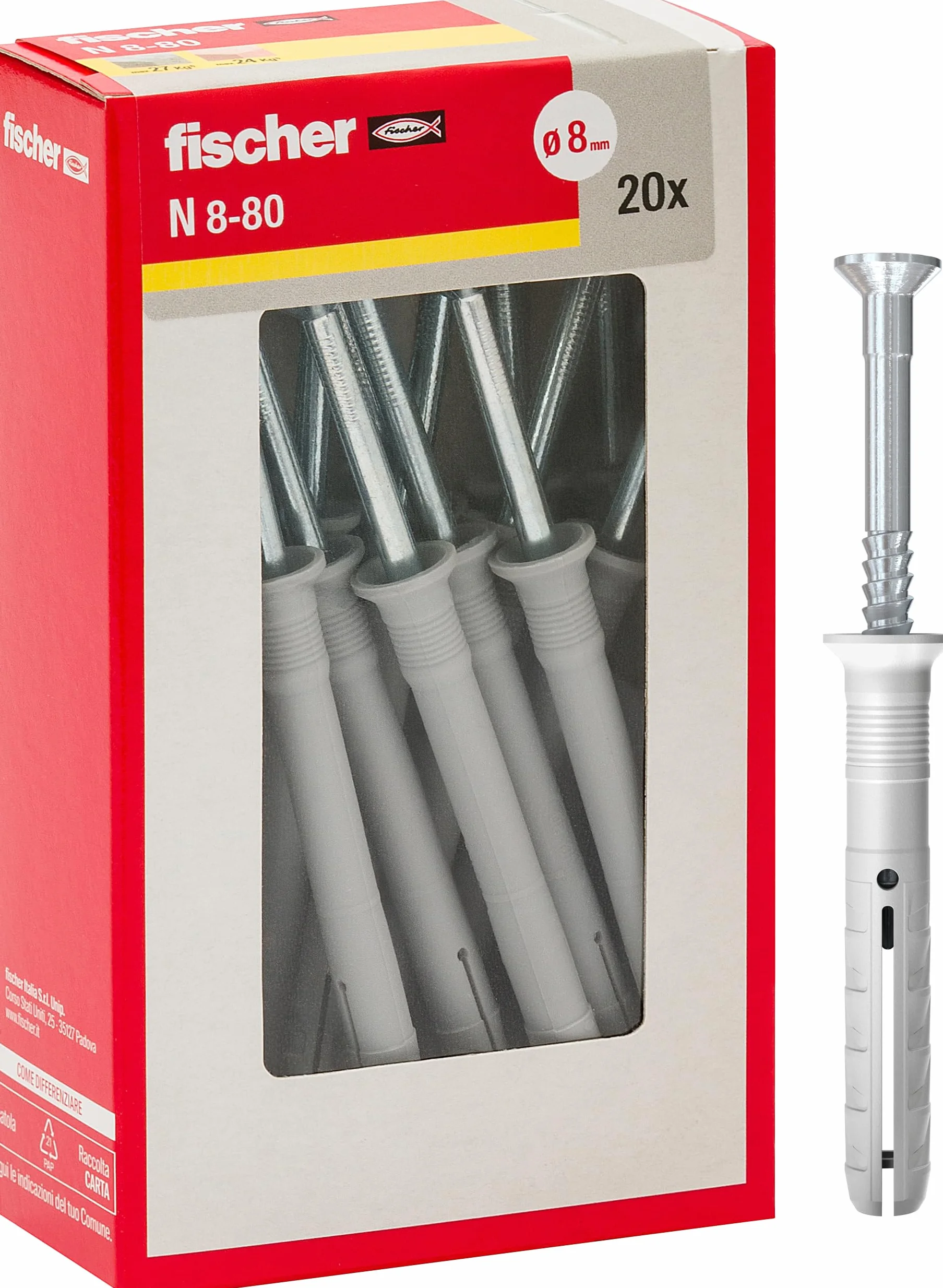 Fischer Tasselli prolungati a Battere N 8x80 Y Fissaggio a percussione con chiodo premontato per Pieno, semipieno e calcestruzzo
