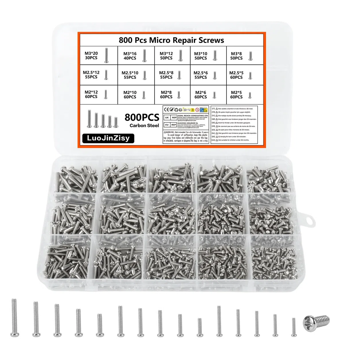 800 PzViti M2 M2,5 M4, Piccole Viti per Occhiali, Viti a Testa Svasata Crociata per SSD, Laptop, PC e Computer