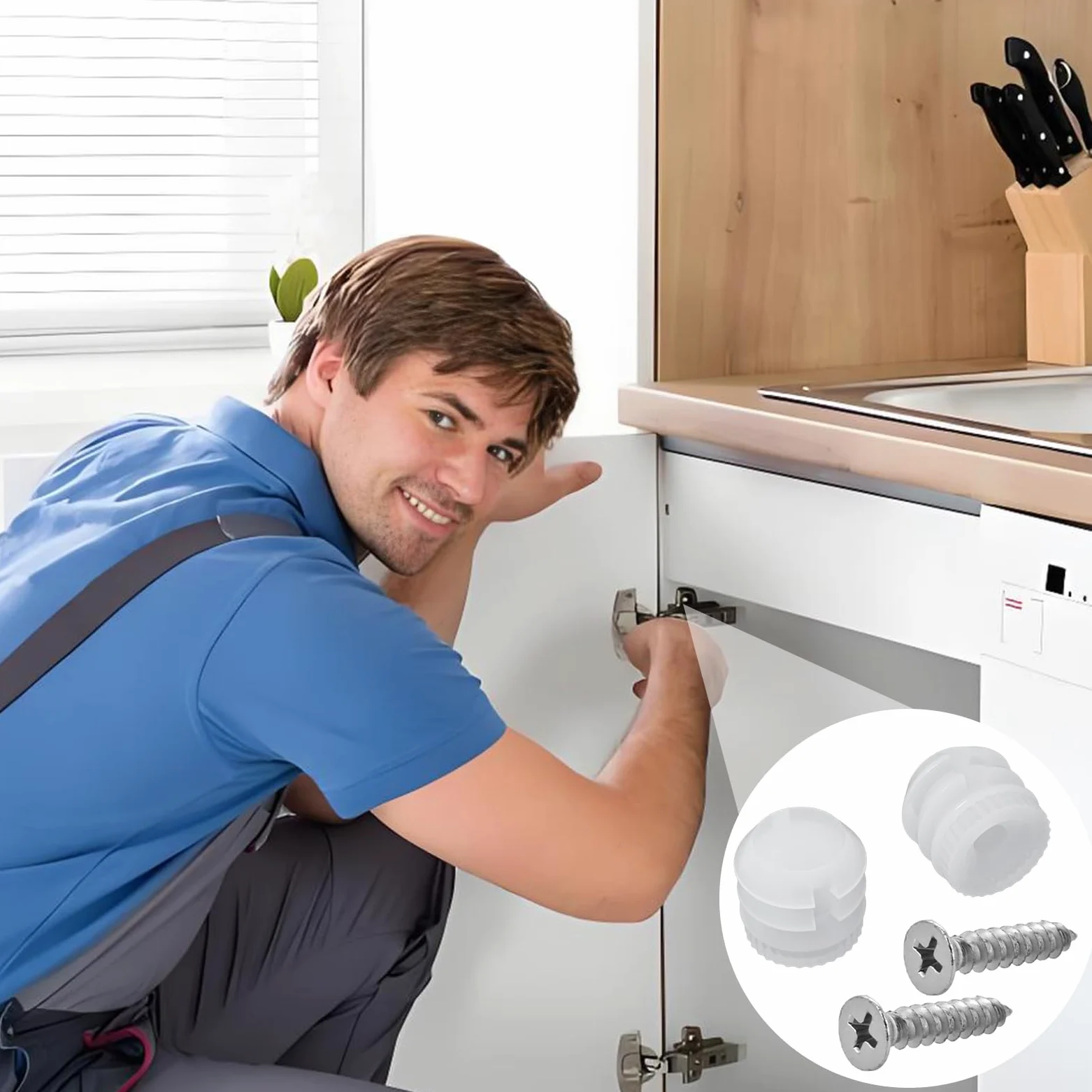 100 pezzi Boccole distanziali 10 mm, inserti per cerniere in plastica con viti, inserti di espansione per cerniere di armadi, riparazione di mobili e cerniere per porte
