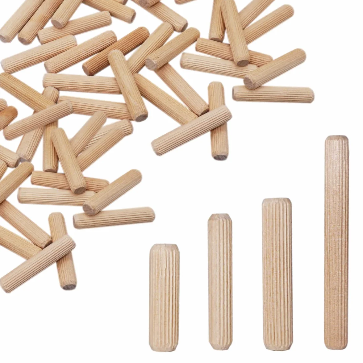 SKIR'CO (100 pezzi) Tasselli in Legno 6 x 25 mm, Tappi in Legno Scanalati, Perni Scanalati per Mobili, Tasselli Scanalati