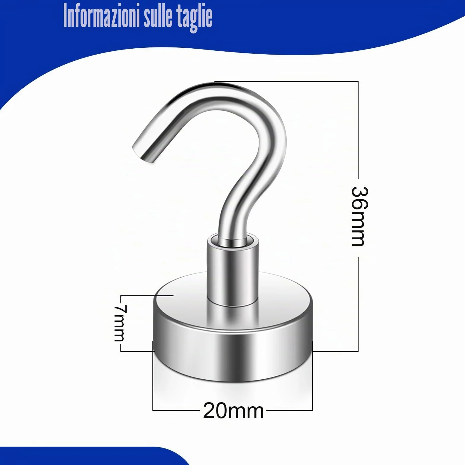 Ganci magnetici al neodimio 20 mm robusti confezione da 6 per frigorifero cucina ufficio