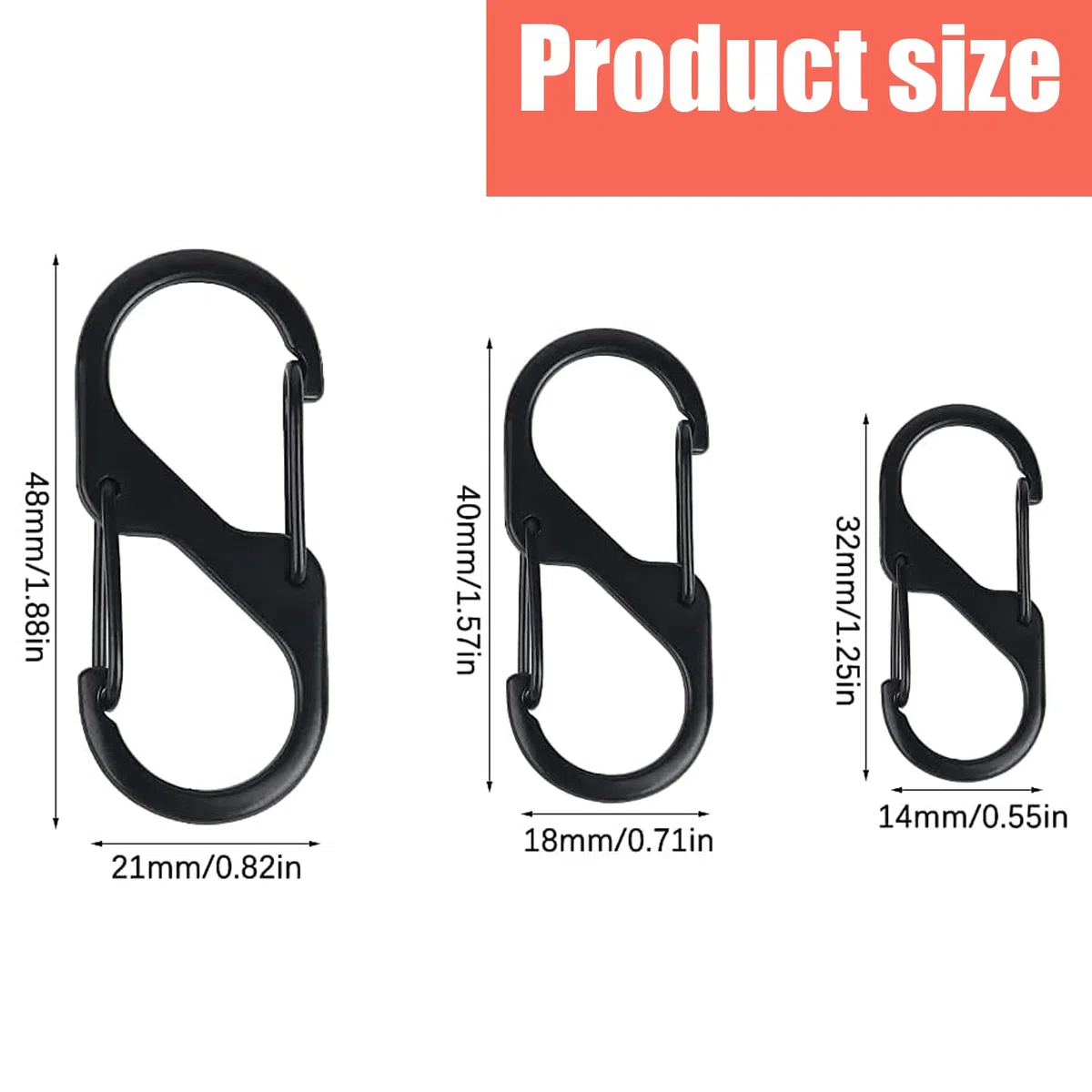 15 Pezzi Mini Moschettone S Nero, Portachiavi, Alluminio, Carabiner, A Forma di S, Piccolo