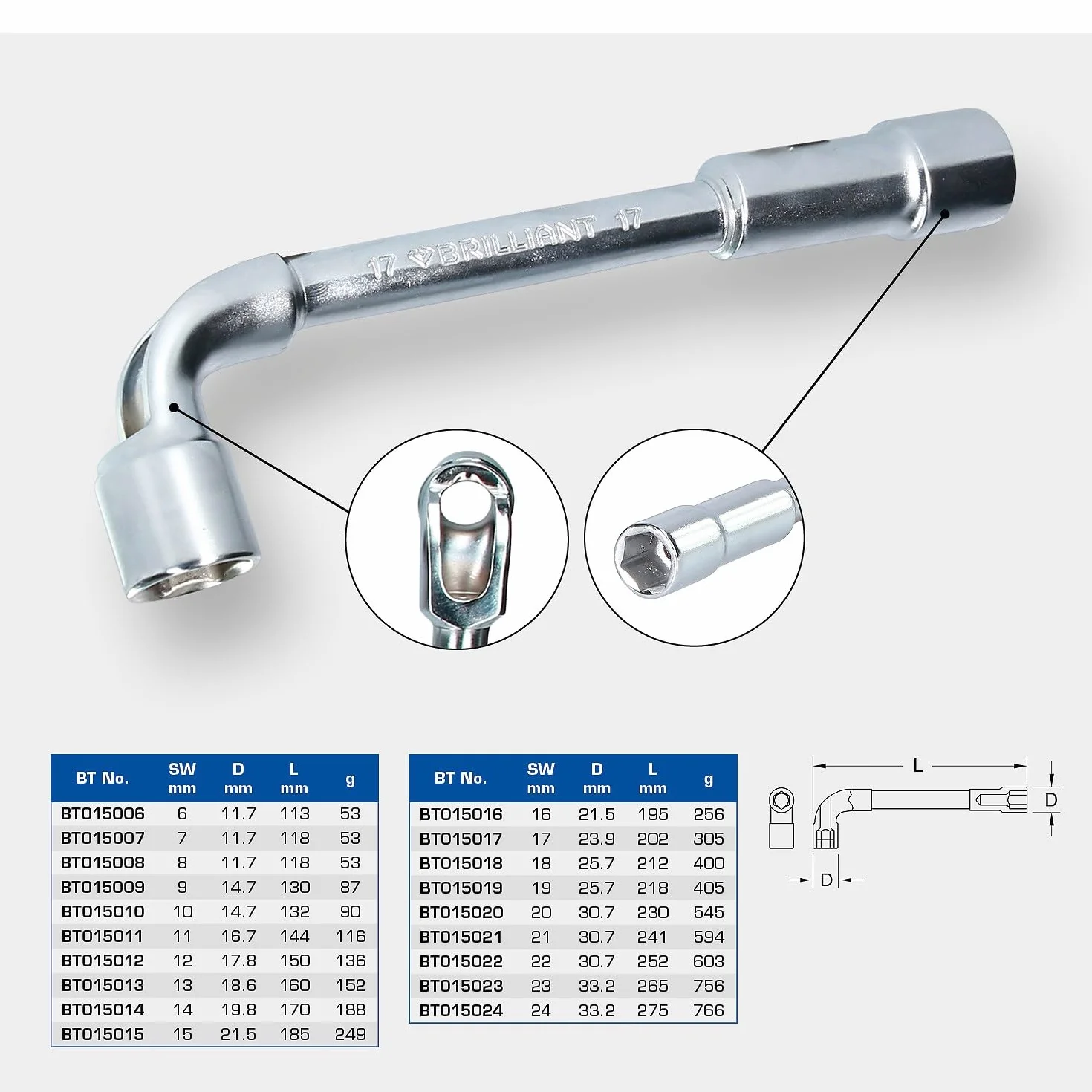 BRILLIANT TOOLS BT015019 Chiave a bussola doppia, curvata, 19 mm [Powered by KS TOOLS]