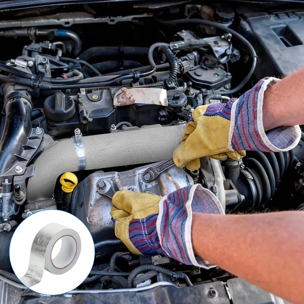 Nastro Adesivo in Alluminio, Nastro Alluminio Alte Temperature, 50 mm x 20 mNastro Termoresistente Rinforzato con fibra di vetro per isolamento di tubi flessibili, uso automobilistico