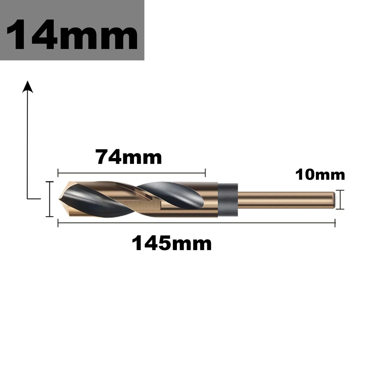 Punta per trapano elicoidale con gambo ridotto da 14 mm con gambo rotondo da 10 mm per acciaio inossidabile, lega di alluminio, metallo, rame, plastica, legno, realizzata in acciaio ad alta