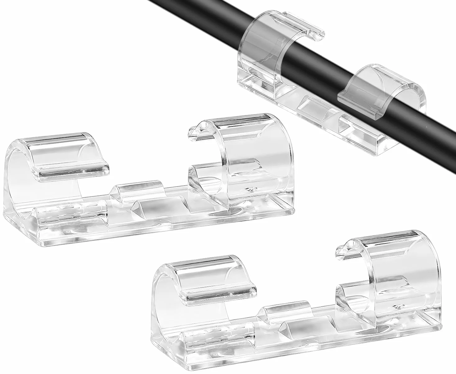 SOULWIT® 50 pezzi Autoadesivo Clip Cavo, Fermacavi Supporto Organizer la Gestione dei cavi per TV, PC, laptop, cavo Ethernet, scrivania, casa, ufficio (Trasparente)