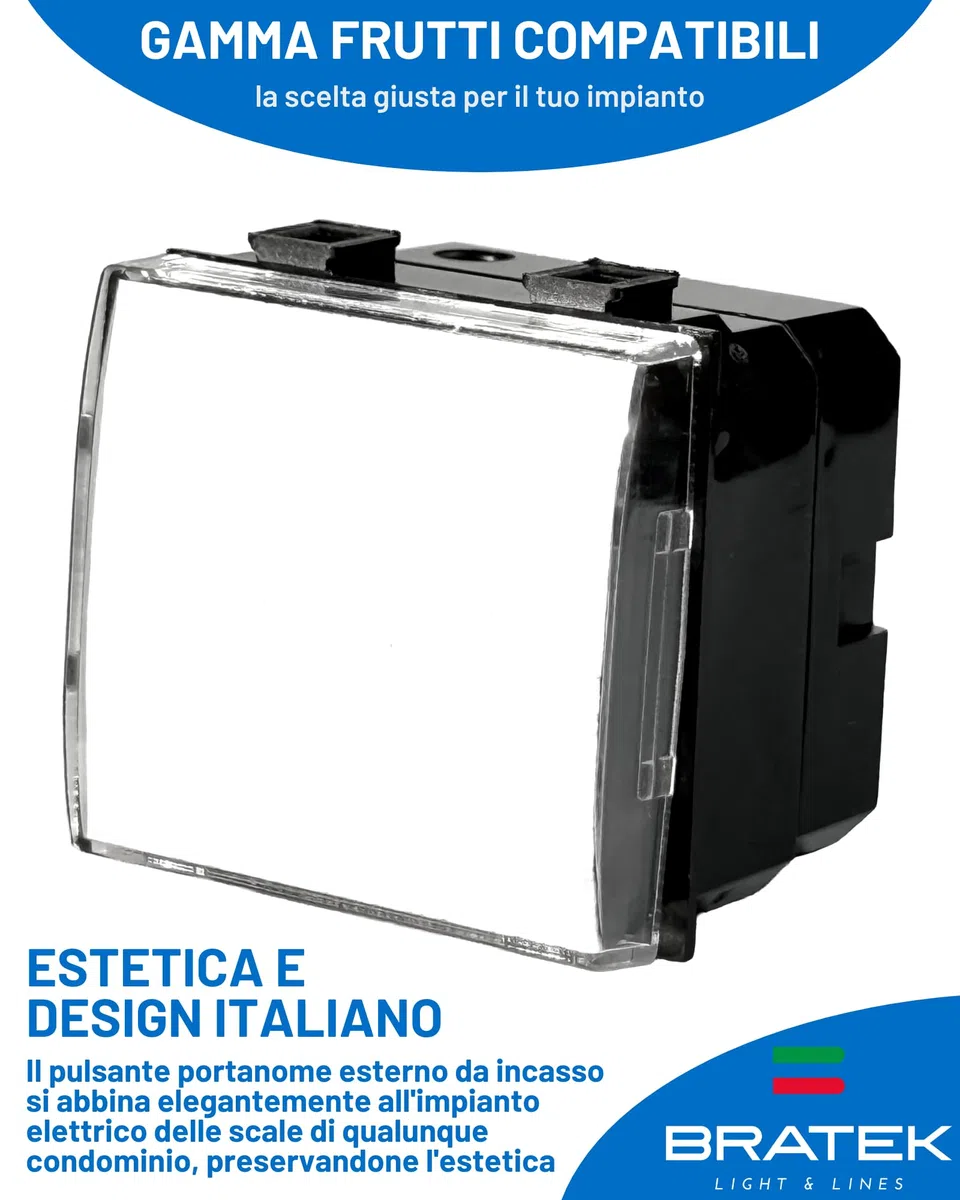 Bratek Pulsante Portanome per Campanello Porta Ingresso Casa Compatibile Bticino Matix - Pulsante Campanello Esterno Casa da Incasso con Targa Porta Nome x Supporti Matix - Sostituisce AM5008, Bianco