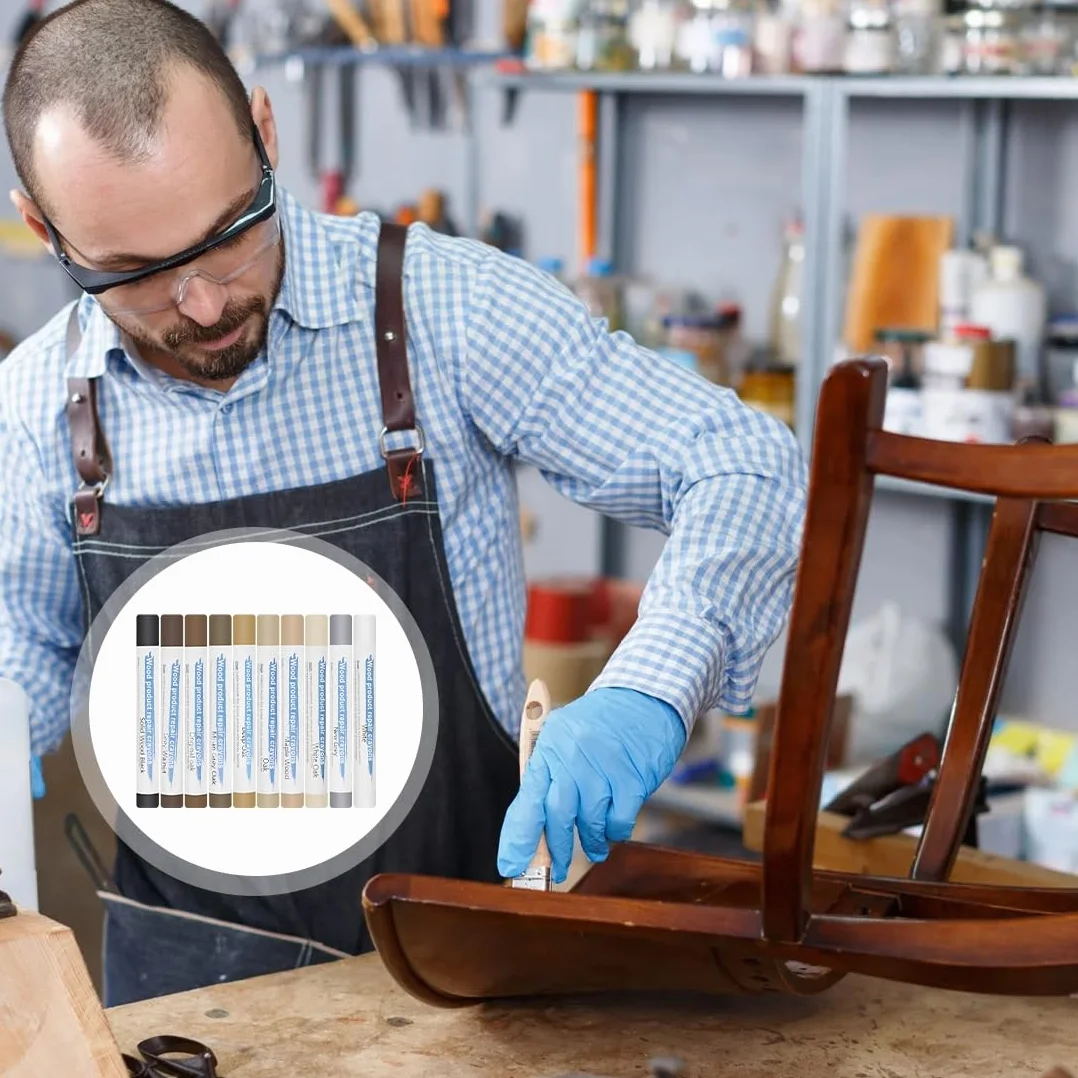 10 pezzi Riparazione di Piastrelle, Set Riparazione di Gres, Kit di Riparazione Mobili in Legno, Riparare per Riparare Crepe, Fori, Graffi, Parquet, Mobili, pastelli a cera per la rimozione di graffi