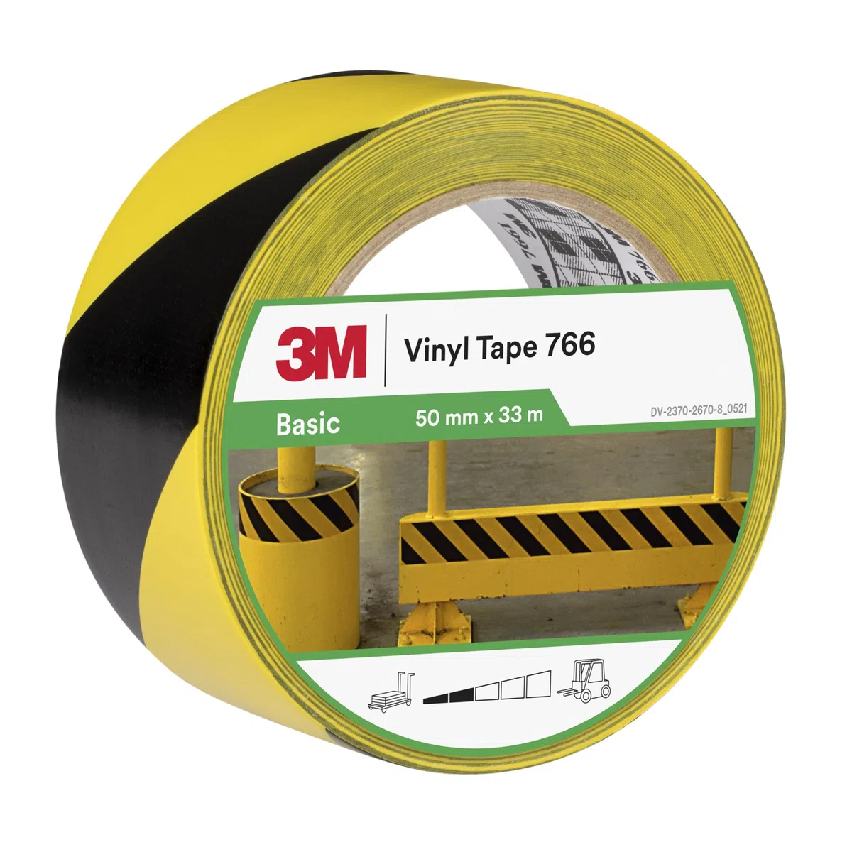 3M Nastro di segnalazione 766, Nero/Giallo, 50 mm x 33 m