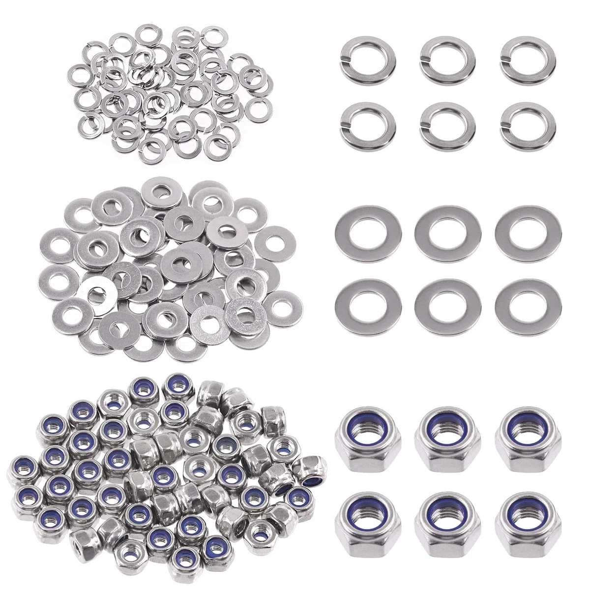 Swpeet Dadi di bloccaggio esagonali M2.5 in acciaio inox 304 metrico e rondelle piatte M2.5 con kit assortimento di rondelle di bloccaggio M2.5, dado di bloccaggio esagonale per uso domestico