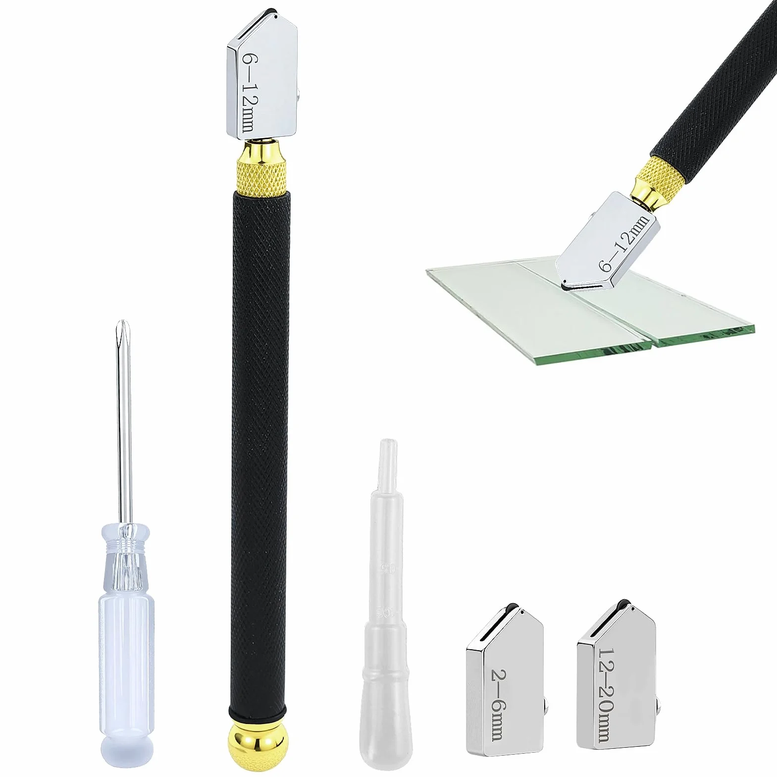Tagliavetro per vetro spesso, 2 mm a 20 mm, taglia vetro a mano, tagliavetro professionale, per specchi, piastrelle, finestre, vetrate, taglio domestico, progetti fai da te