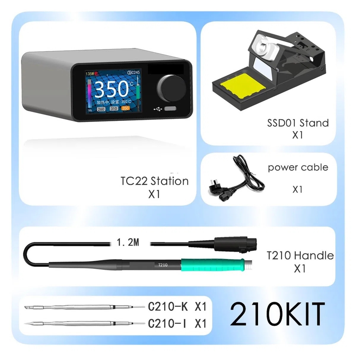Stazione di saldatura intelligente TC22 da 220 W con display della curva colore, compatibile 210/245,Controllo preciso(SSD01 210KIT)
